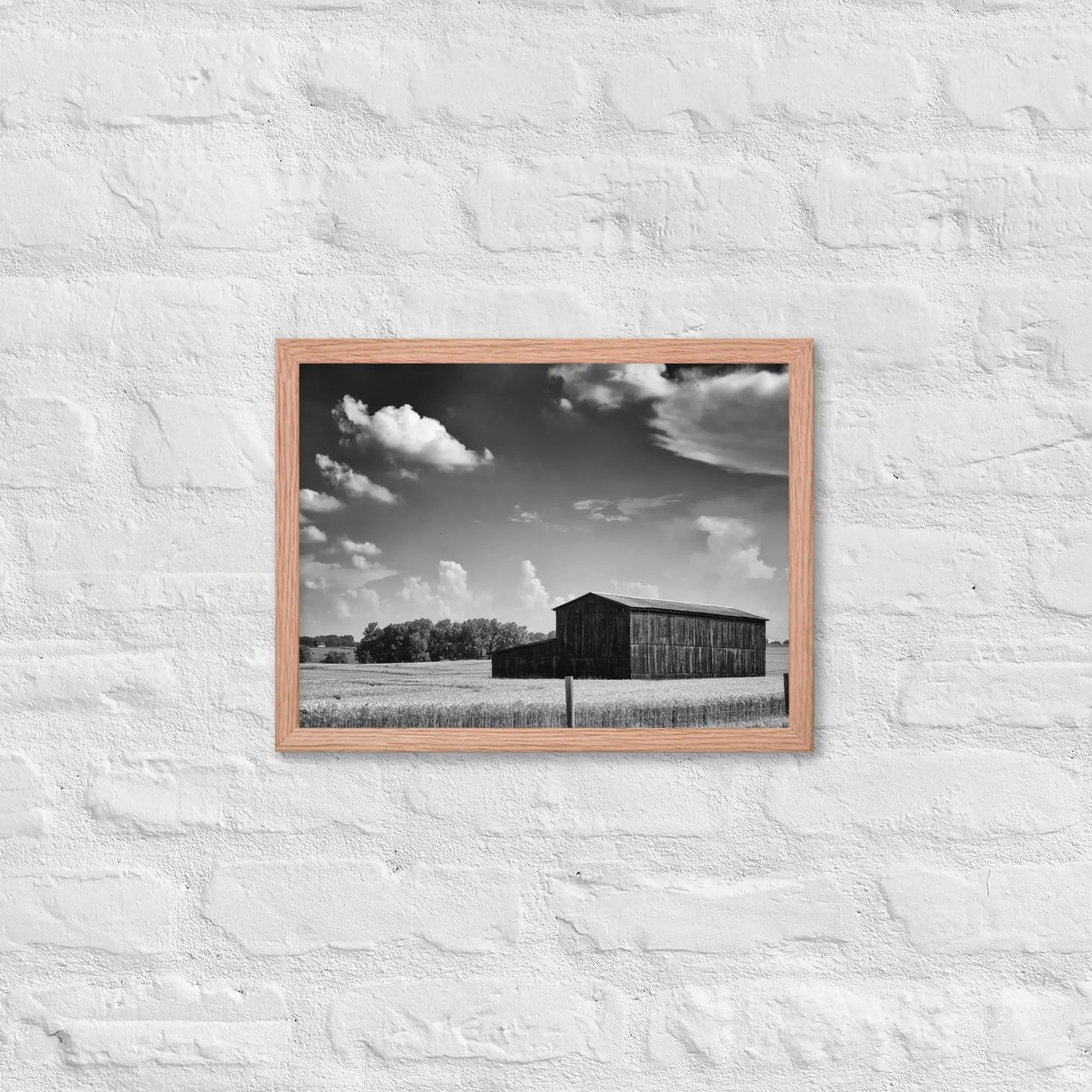 Black and White Country Barn - Framed poster by Retro Splendor Tags: barn, black and white, countryside, farm, framed, photograph, picture, Printful, vintage RetroSplendor Apparel