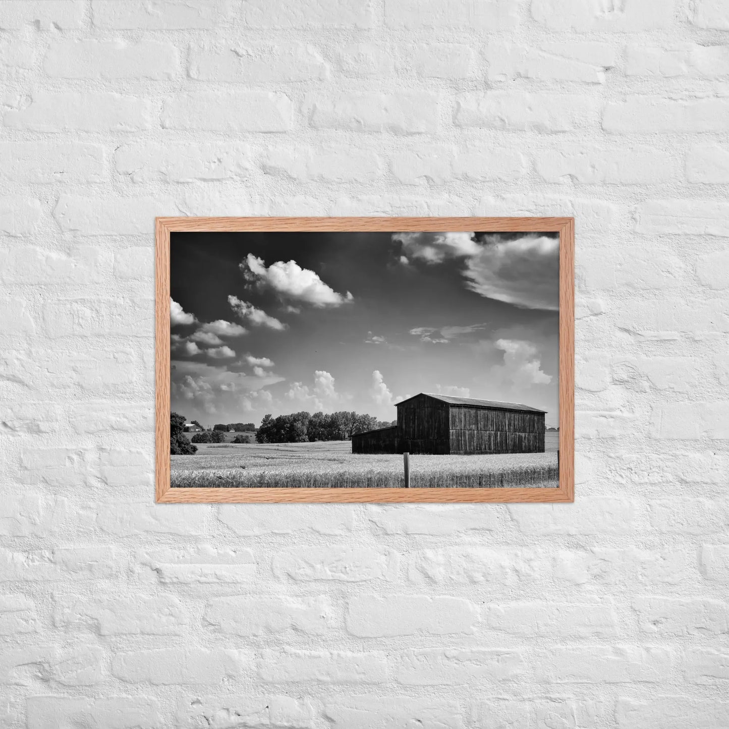 Black and White Country Barn - Framed poster by Retro Splendor Tags: barn, black and white, countryside, farm, framed, photograph, picture, Printful, vintage RetroSplendor Apparel