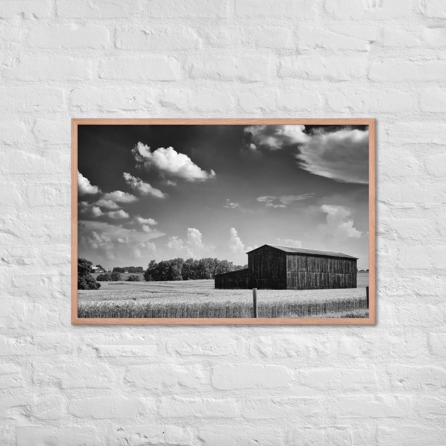 Black and White Country Barn - Framed poster by Retro Splendor Tags: barn, black and white, countryside, farm, framed, photograph, picture, Printful, vintage RetroSplendor Apparel