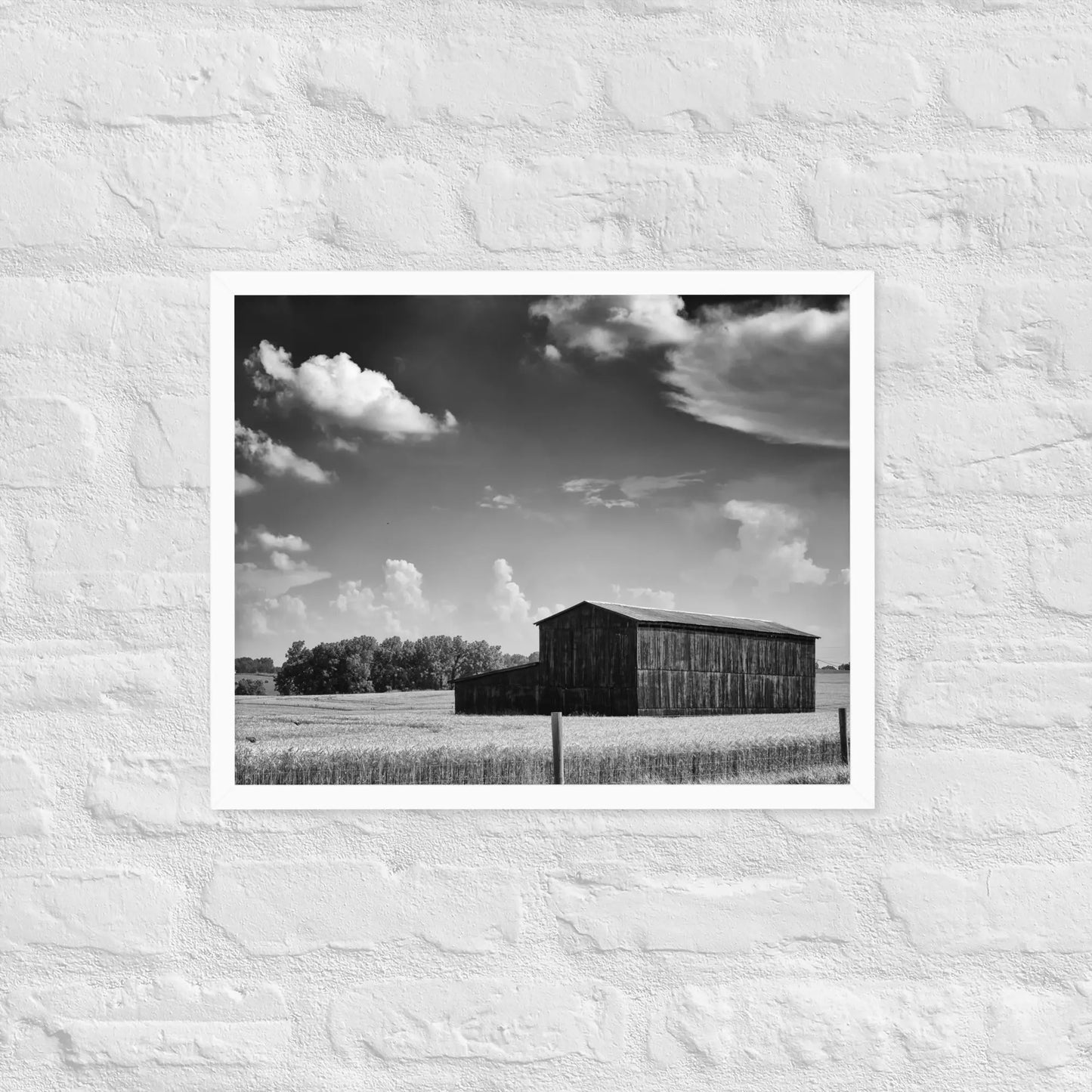 Black and White Country Barn - Framed poster by Retro Splendor Tags: barn, black and white, countryside, farm, framed, photograph, picture, Printful, vintage RetroSplendor Apparel
