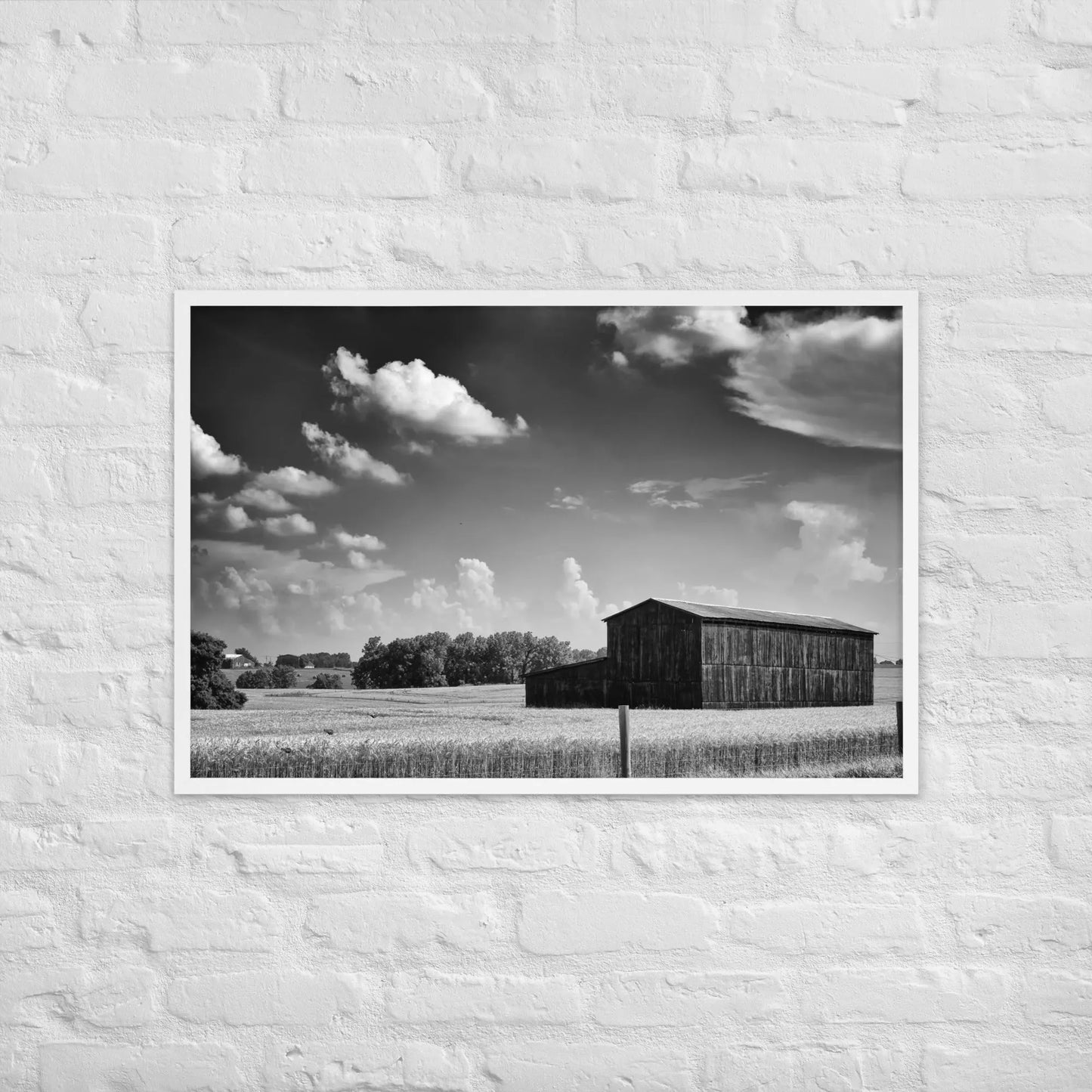 Black and White Country Barn - Framed poster by Retro Splendor Tags: barn, black and white, countryside, farm, framed, photograph, picture, Printful, vintage RetroSplendor Apparel