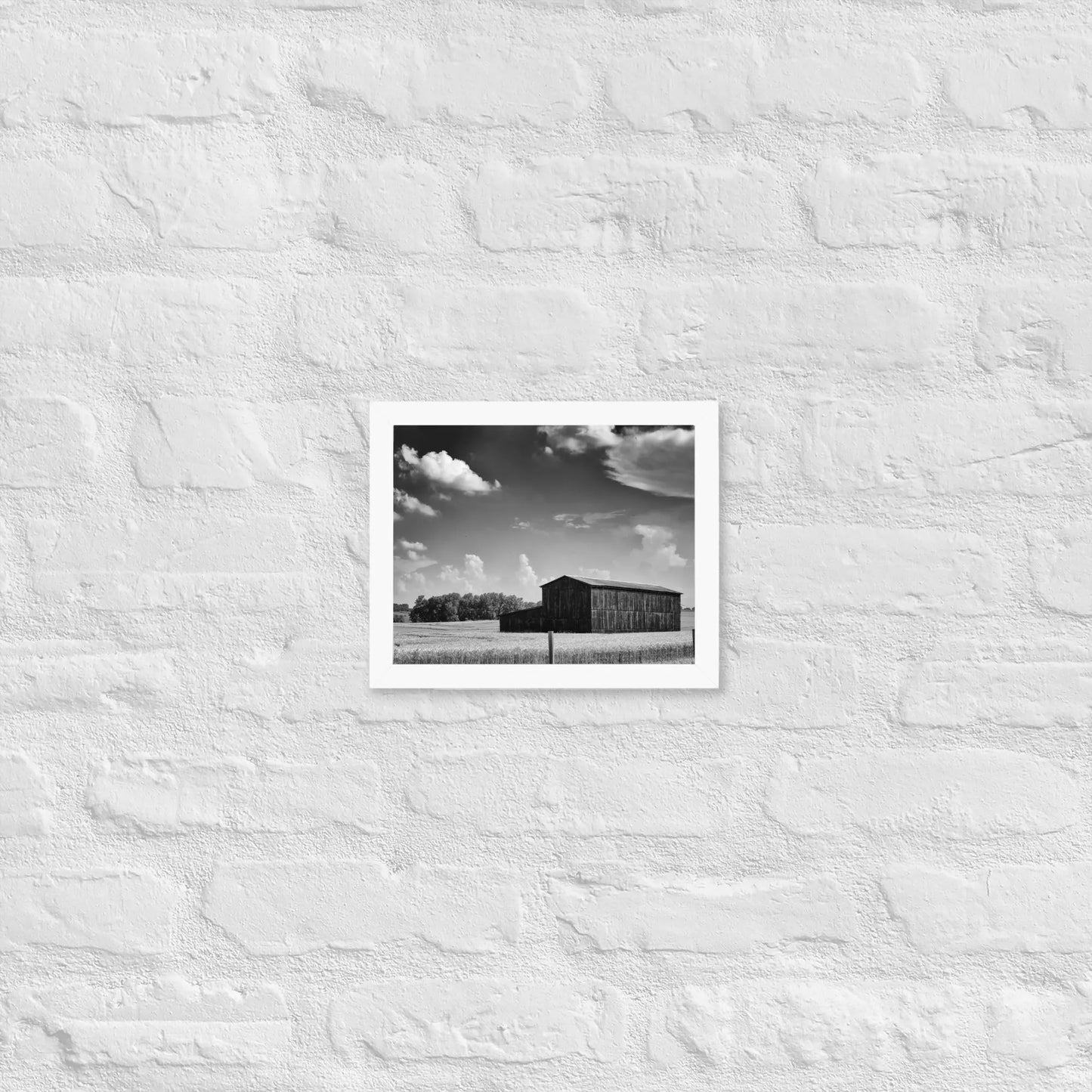 Black and White Country Barn - Framed poster by Retro Splendor Tags: barn, black and white, countryside, farm, framed, photograph, picture, Printful, vintage RetroSplendor Apparel