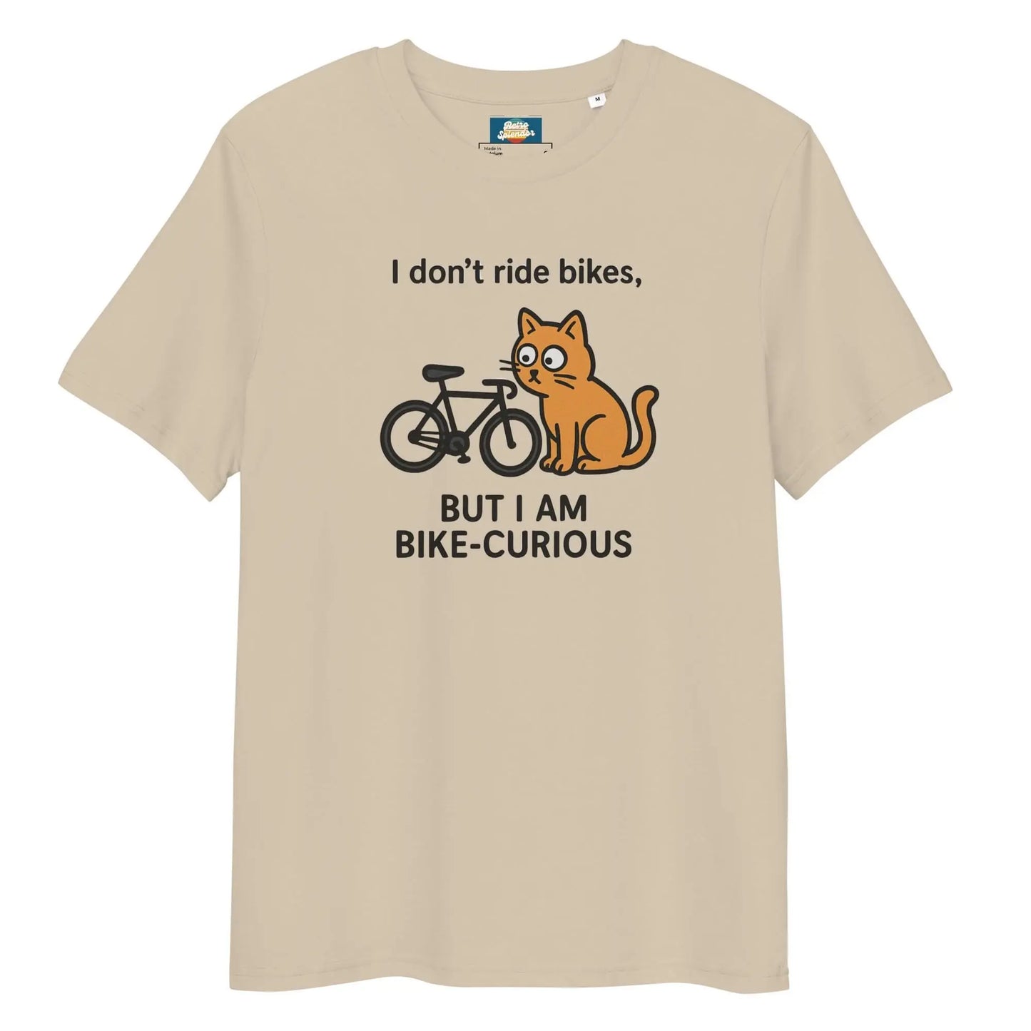 Bike Curious Cat - Unisex organic ribbed neck t-shirt