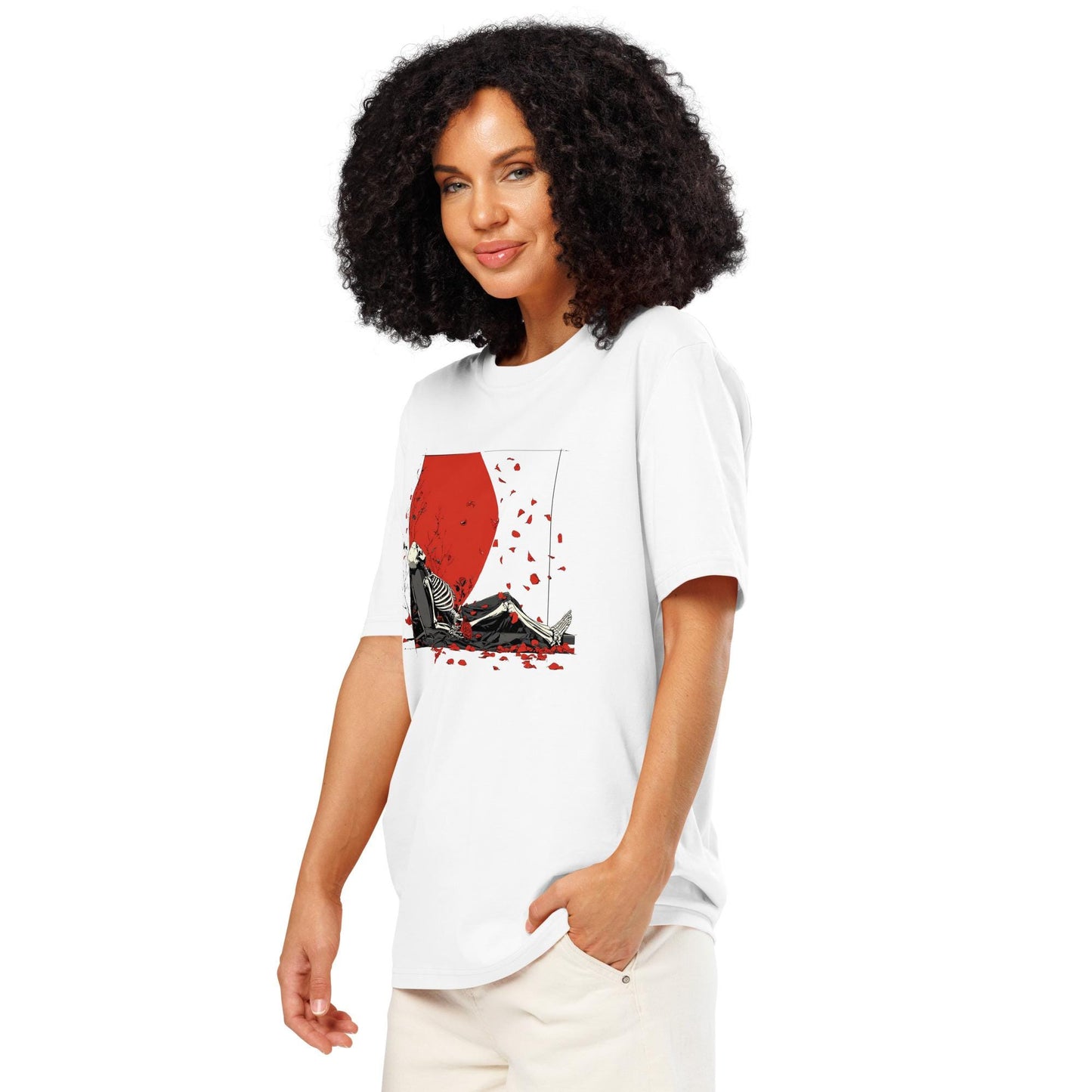 American Beauty Inspired Rose Petal Skeleton v2 - Unisex organic ribbed neck t-shirt