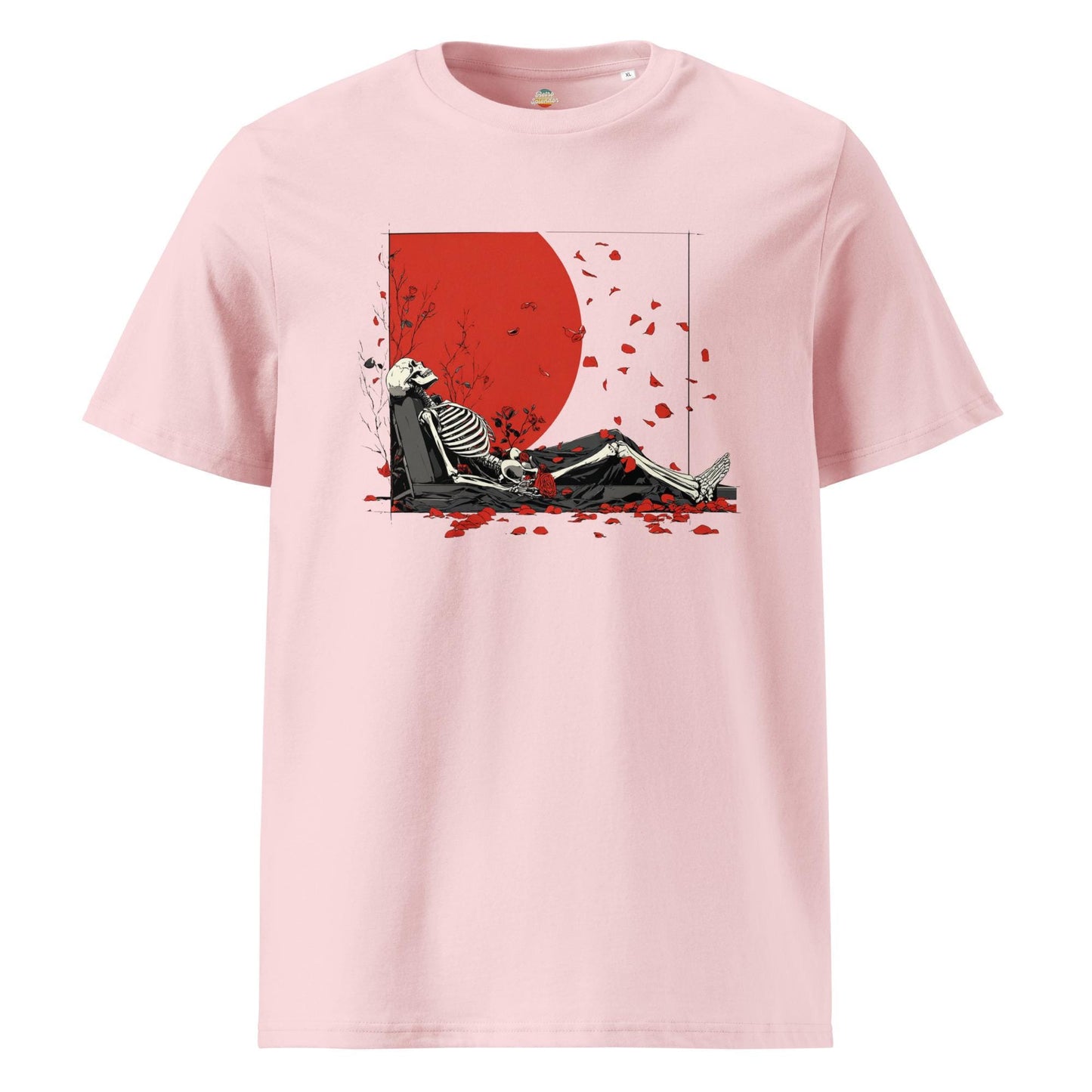 American Beauty Inspired Rose Petal Skeleton v2 - Unisex organic ribbed neck t-shirt