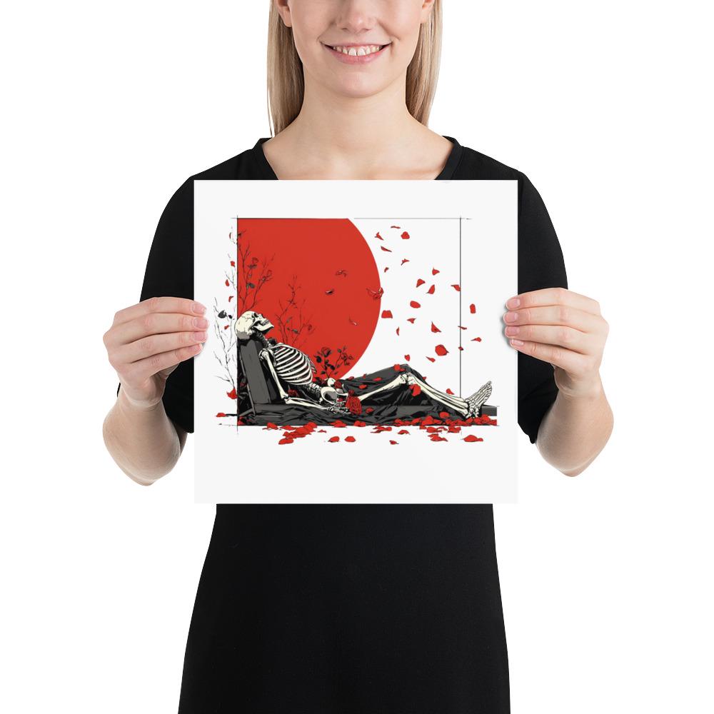 American Beauty Rose Petals Skeleton Wall Art Poster