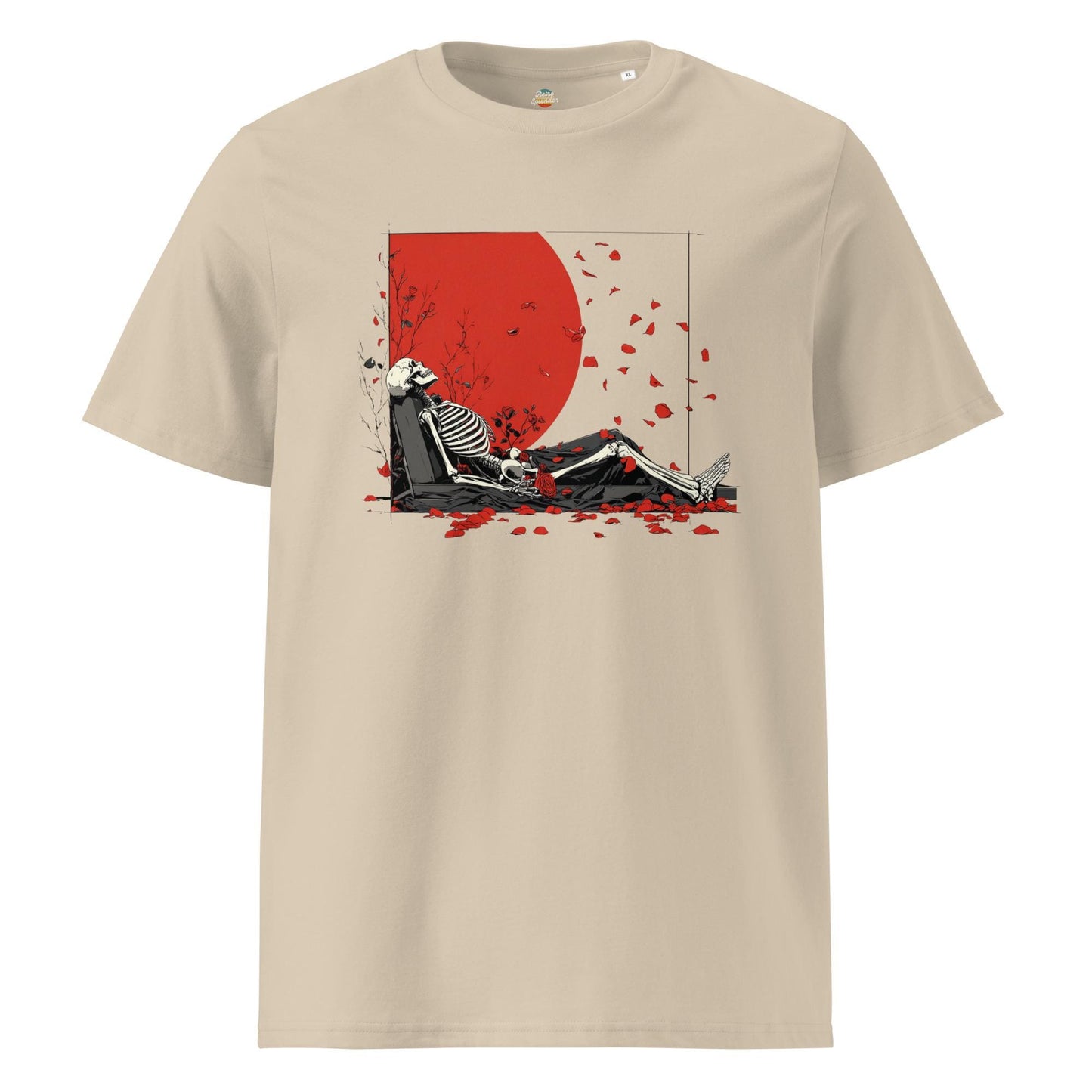 American Beauty Inspired Rose Petal Skeleton v2 - Unisex organic ribbed neck t-shirt