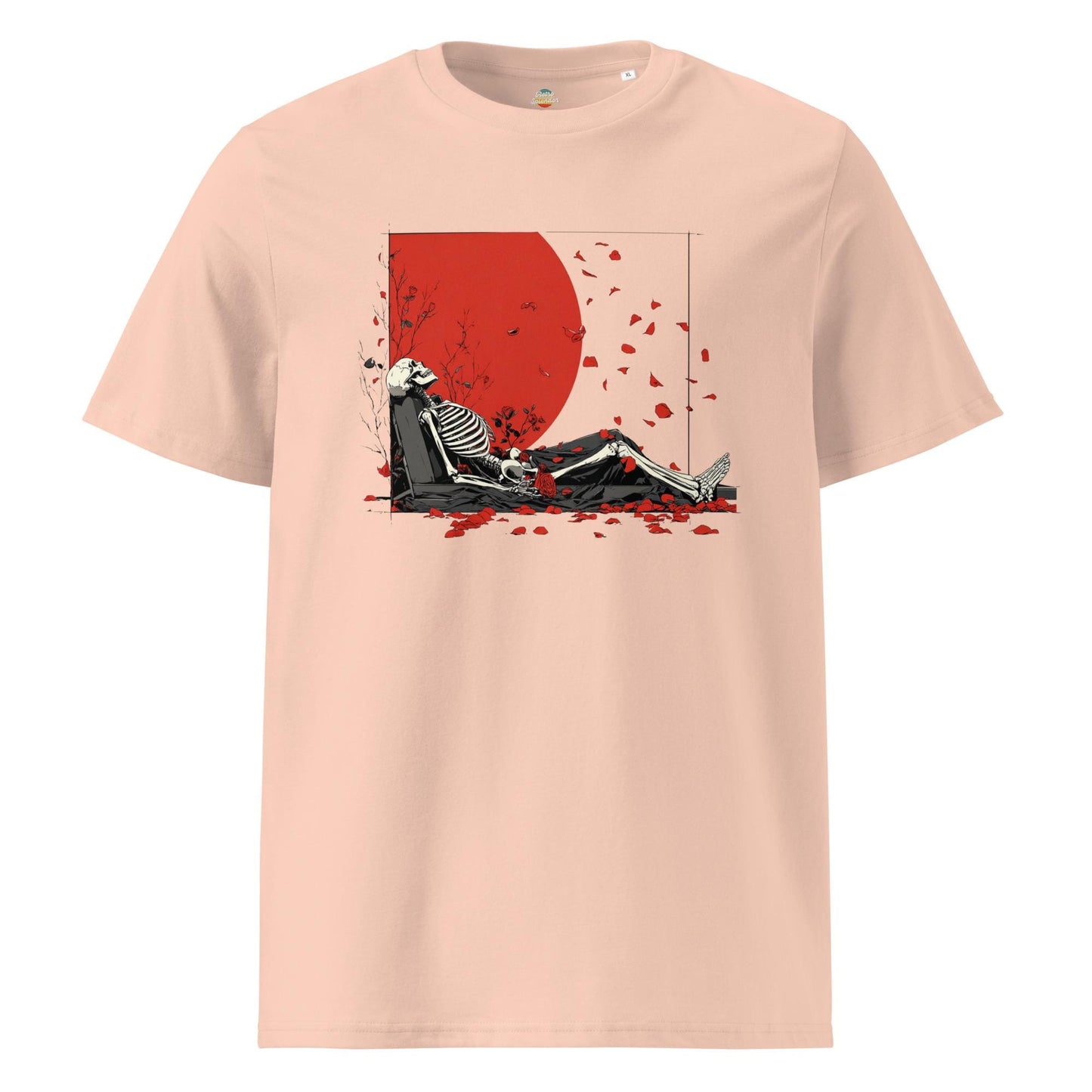 American Beauty Inspired Rose Petal Skeleton v2 - Unisex organic ribbed neck t-shirt