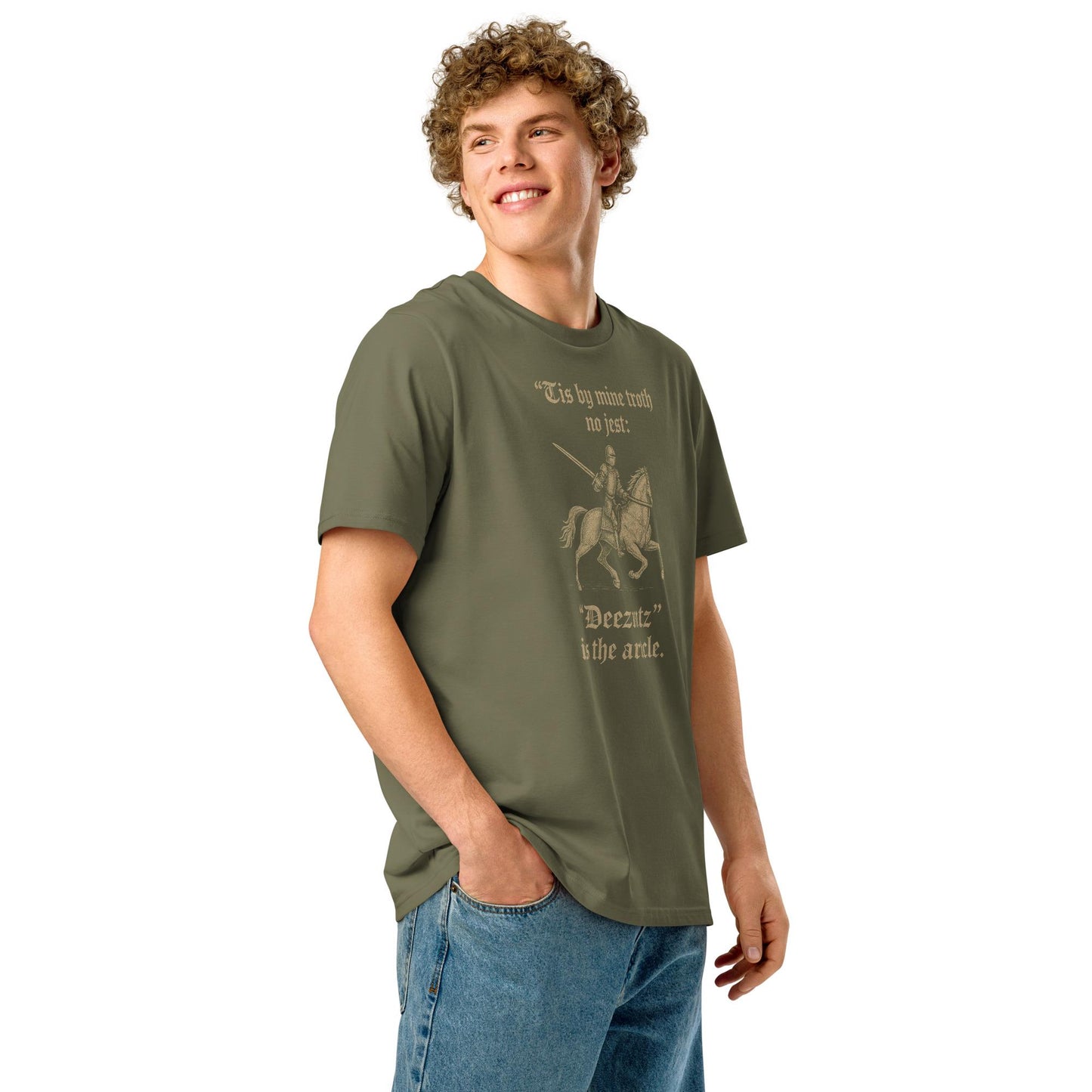 Deeznutz Knight - Medieval Old English Unisex organic ribbed neck t-shirt