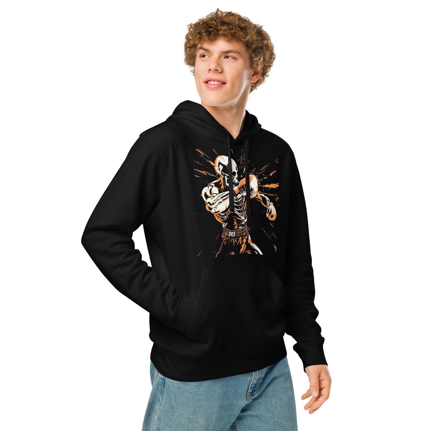 Skeleton Boxer Hoodie – Knockout Punch Skull Boxing Sweatshirt, Spooky Gym Streetwear, Halloween Fighter Gift, Orange & Black Graphic