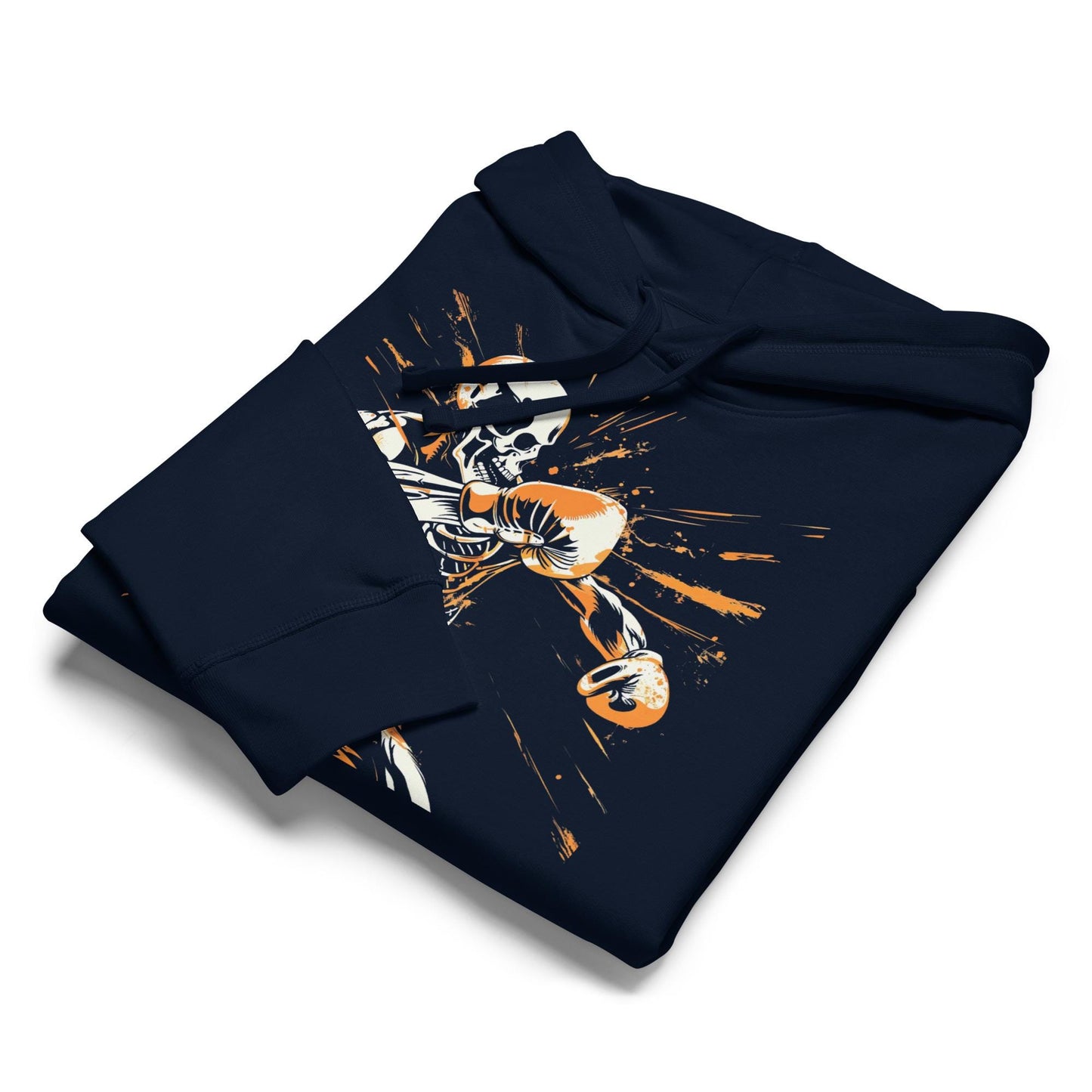 Skeleton Boxer Hoodie – Knockout Punch Skull Boxing Sweatshirt, Spooky Gym Streetwear, Halloween Fighter Gift, Orange & Black Graphic