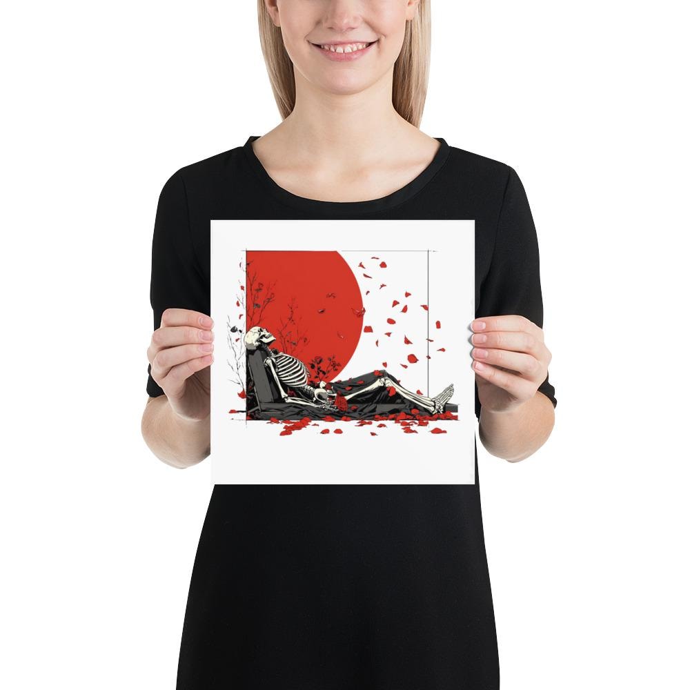 American Beauty Rose Petals Skeleton Wall Art Poster