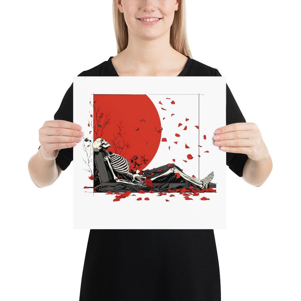 American Beauty Rose Petals Skeleton Wall Art Poster