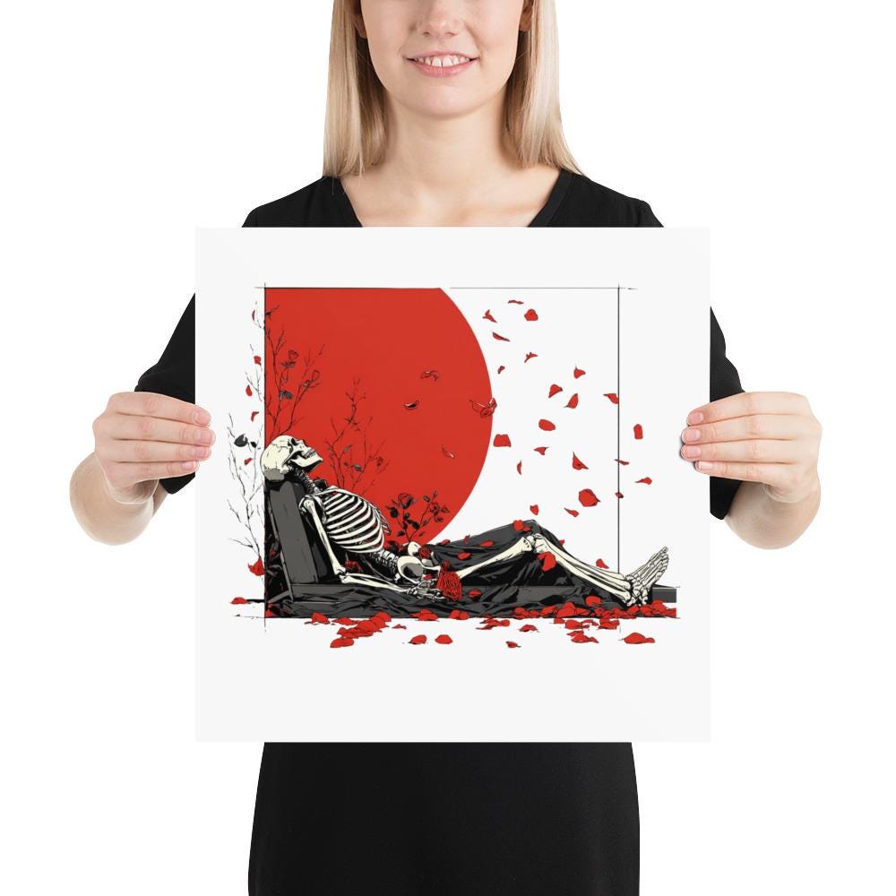 American Beauty Rose Petals Skeleton Wall Art Poster