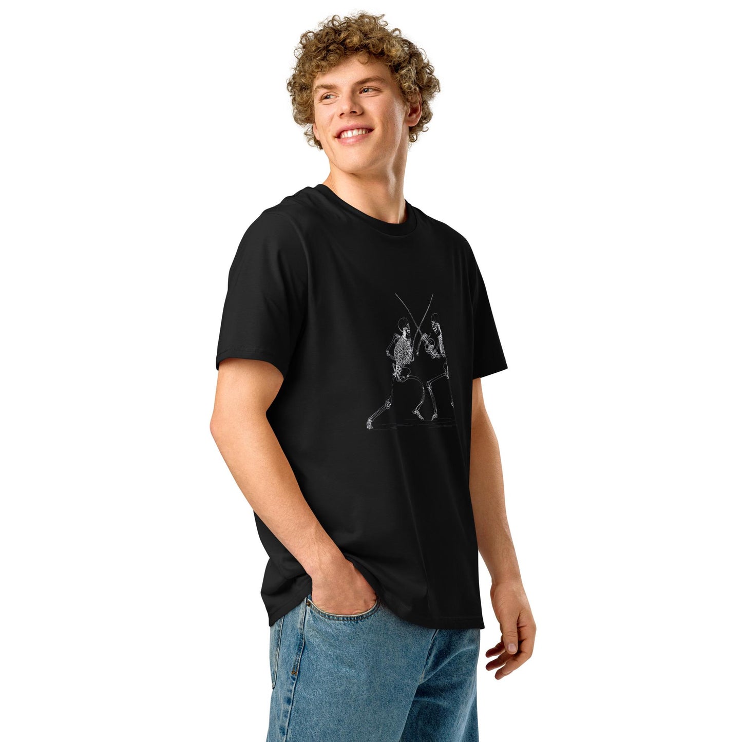 Skeleton Duel - Unisex organic ribbed neck t-shirt