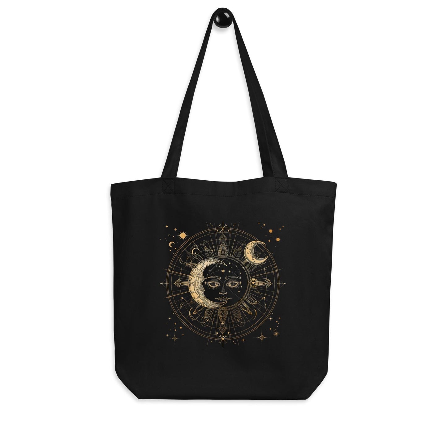 Sun & Moon Sacred Geometry Tote Bag – Eco Friendly Reusable Organic Cotton Celestial Shopper, Astrology Spiritual Boho Bag