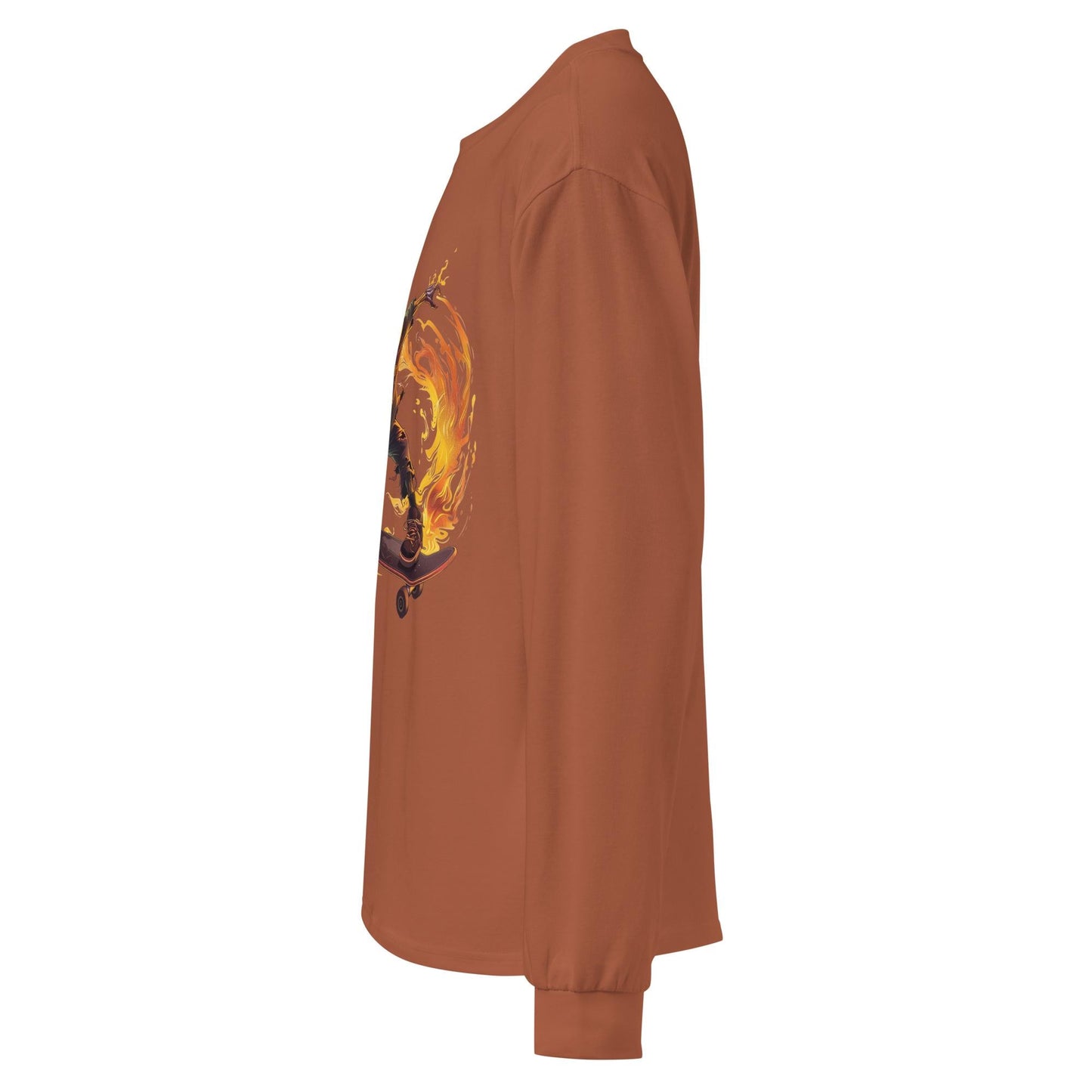 Flaming Pumpkin Head Skater - Premium heavyweight long sleeve shirt