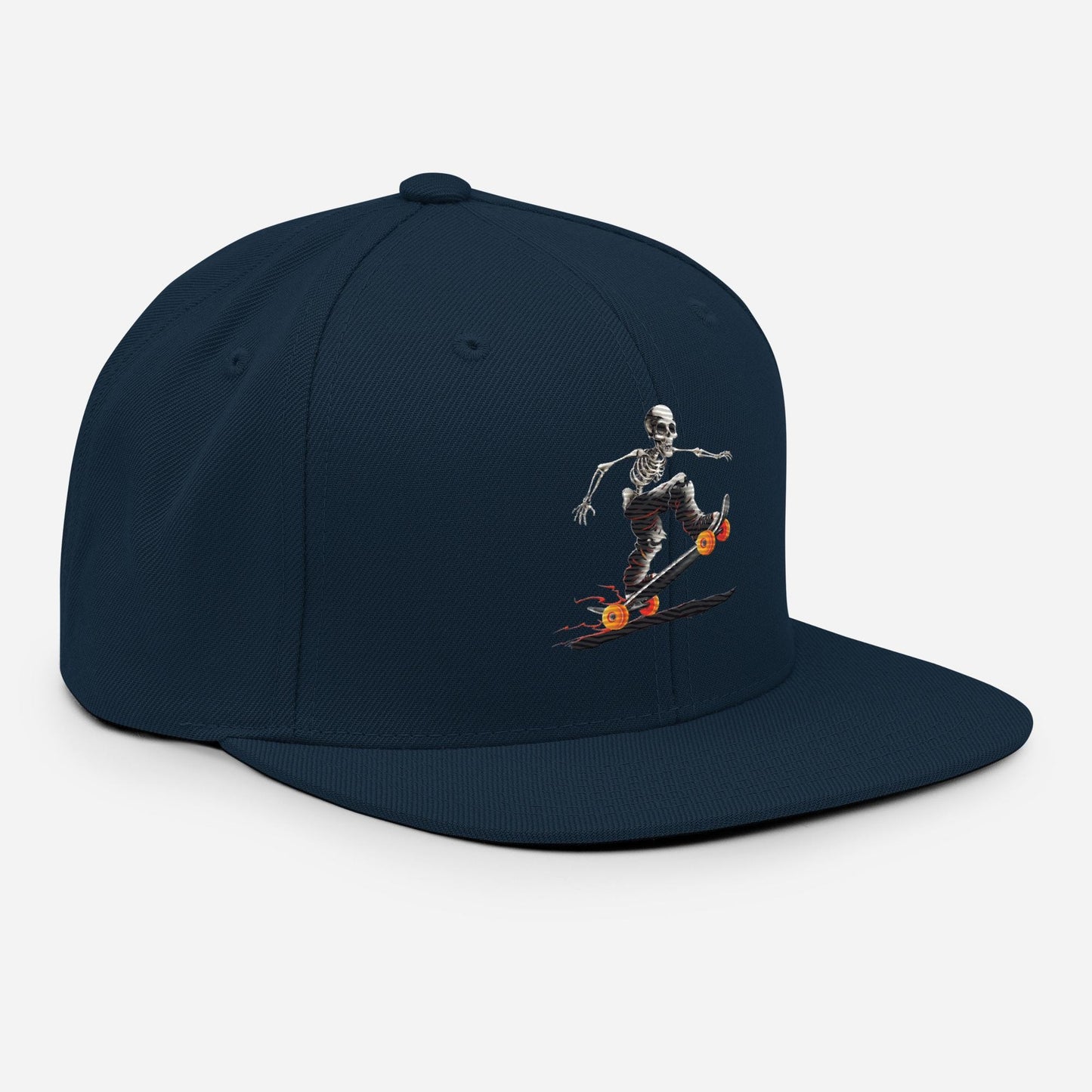 Fiery Skeleton Rider Hat – Skateboarding Graphic Cap