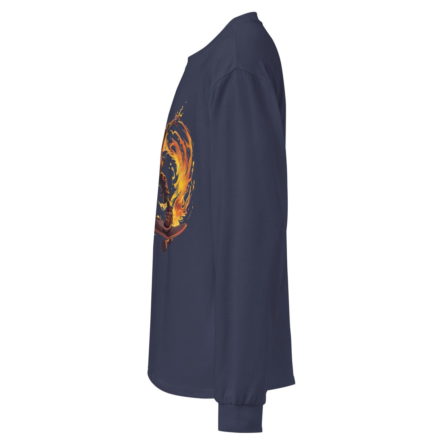 Flaming Pumpkin Head Skater - Premium heavyweight long sleeve shirt