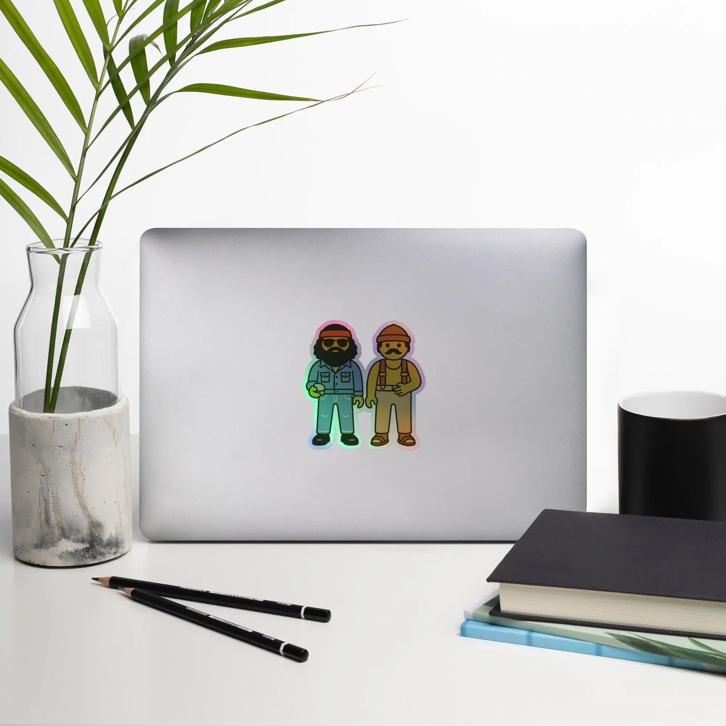 Cheech and Chong - Holographic stickers by Retro Splendor Tags: 70s, cheech and chong, cute, holographic, movie, original, playschool, Printful, retro, retrosplendor, stickers, vintage vibe RetroSplendor Apparel