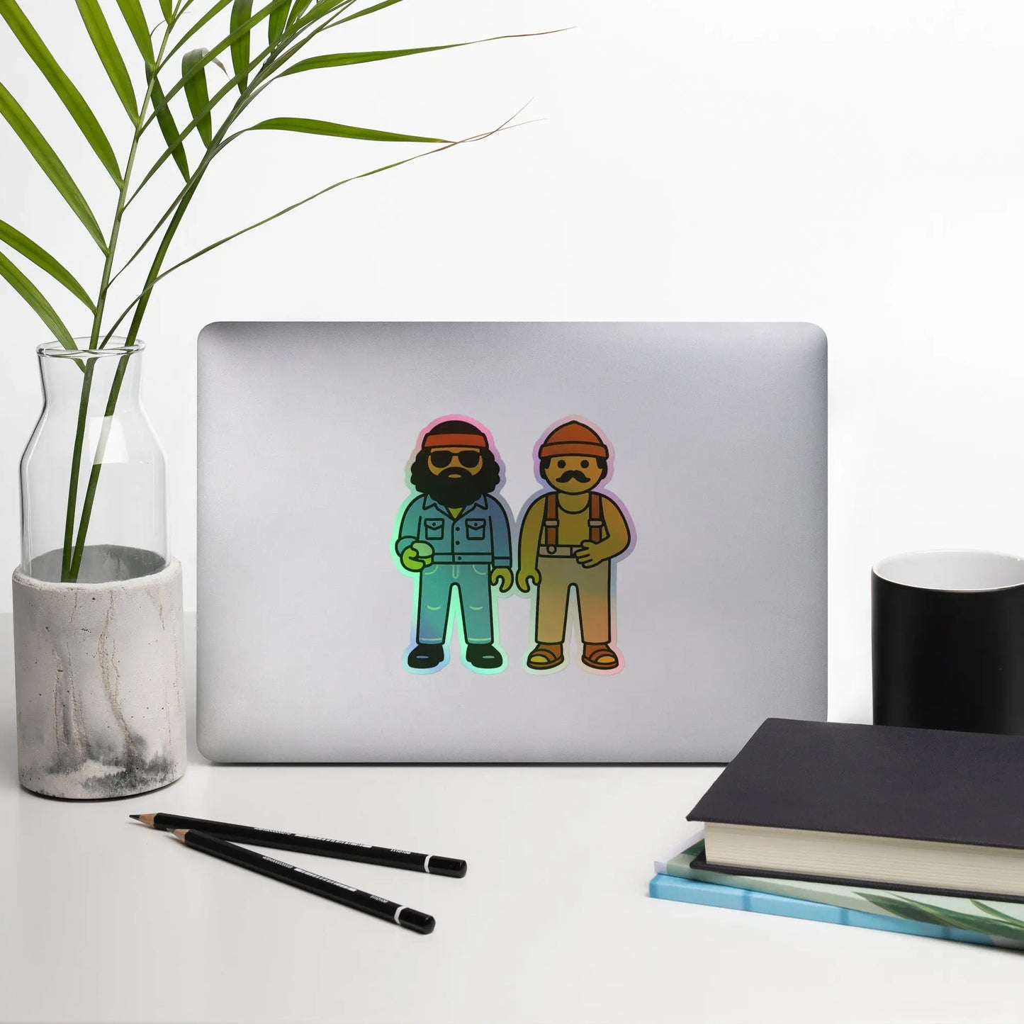Cheech and Chong - Holographic stickers by Retro Splendor Tags: 70s, cheech and chong, cute, holographic, movie, original, playschool, Printful, retro, retrosplendor, stickers, vintage vibe RetroSplendor Apparel