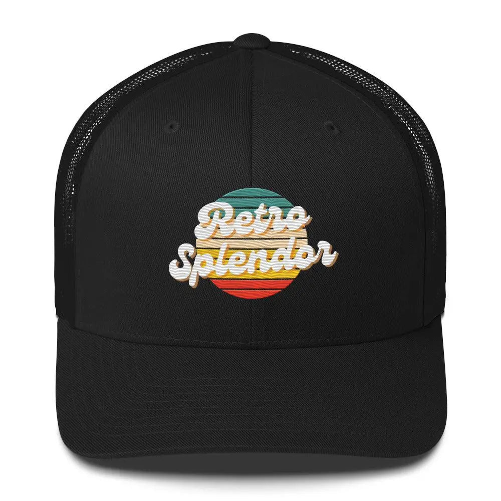 RetroSplendor Logo - Trucker Cap – Hat by Yupoong Tags: 40% polyester, 60% cotton, adjustable closure, Hard buckram front panels, hat, Mesh back, retro, six-panel cap RetroSplendor Apparel