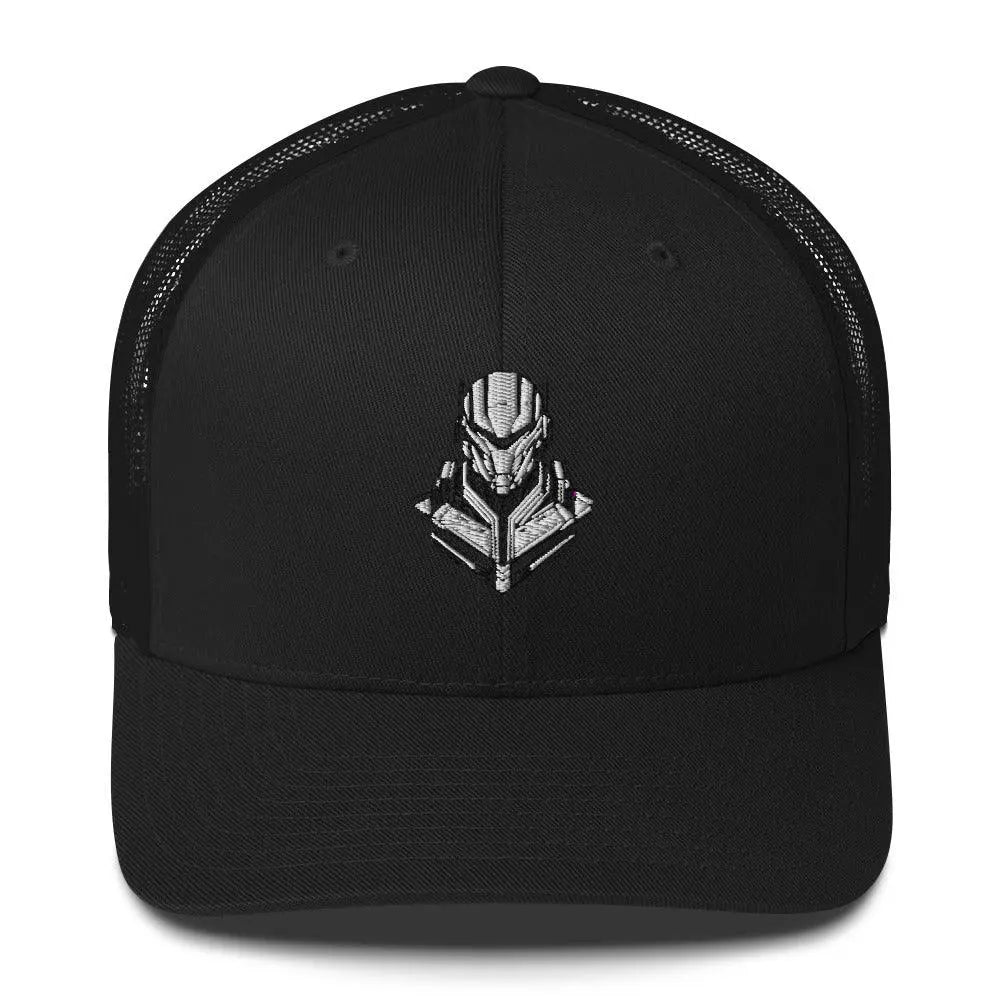 Retro-Futuristic Robot Trucker Cap - Vintage Tech Style – Hat by Yupoong Tags: cyber, hat, logo, mesh back, retro, robot, six panel, trucker cap, vintage RetroSplendor Apparel