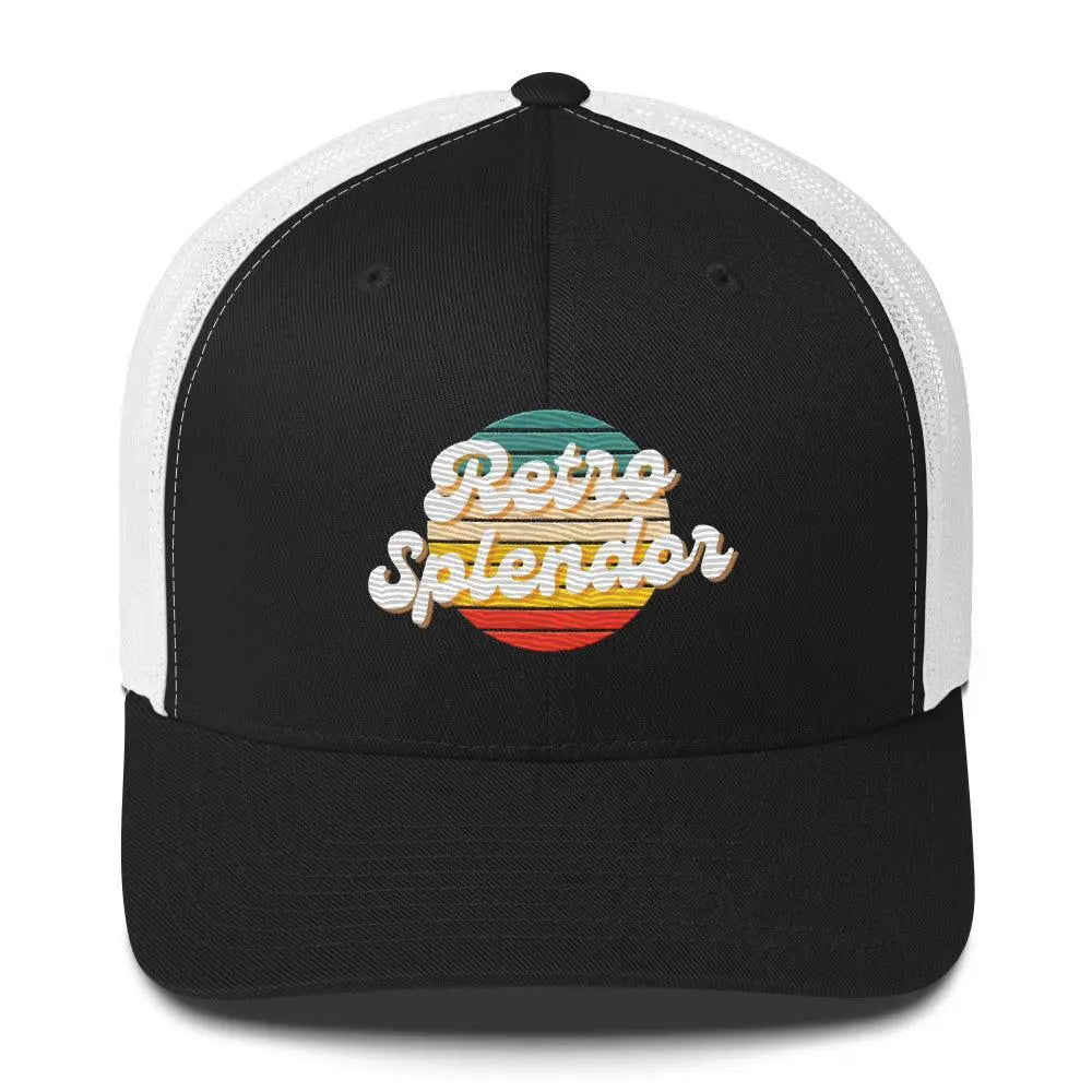 RetroSplendor Logo - Trucker Cap – Hat by Yupoong Tags: 40% polyester, 60% cotton, adjustable closure, Hard buckram front panels, hat, Mesh back, retro, six-panel cap RetroSplendor Apparel
