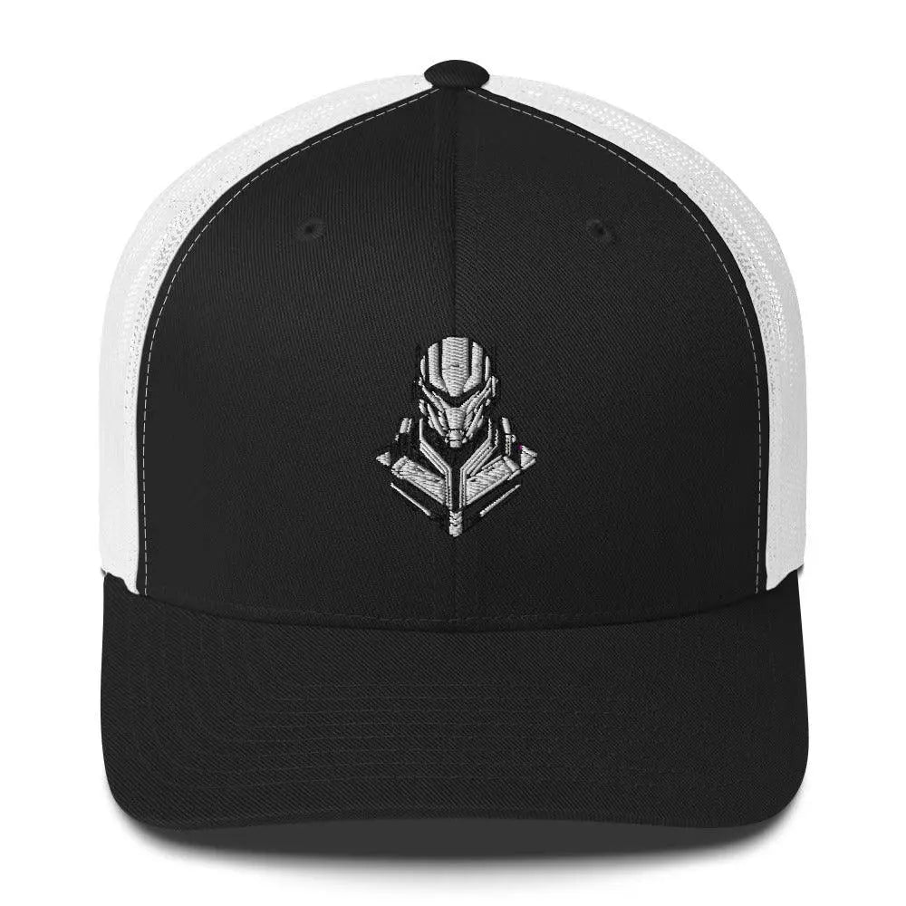 Retro-Futuristic Robot Trucker Cap - Vintage Tech Style – Hat by Yupoong Tags: cyber, hat, logo, mesh back, retro, robot, six panel, trucker cap, vintage RetroSplendor Apparel