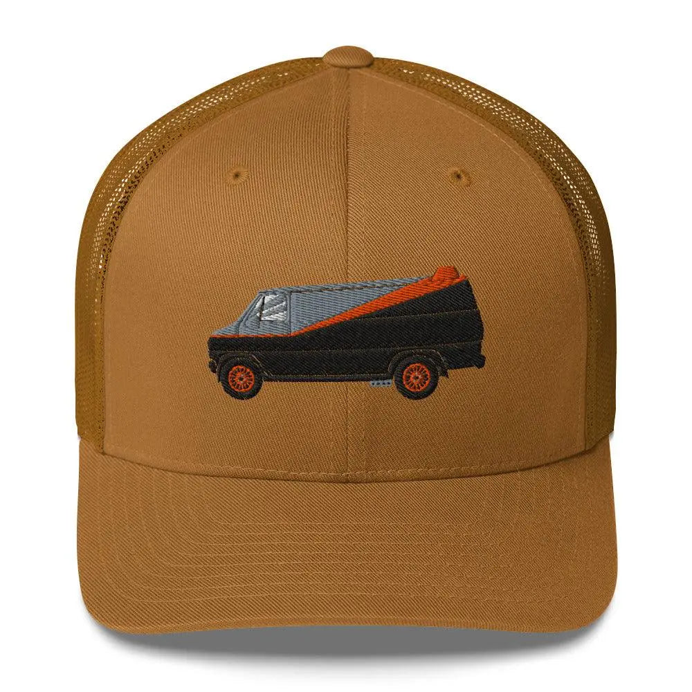 Join the A-Team: Ultimate Trucker Cap Awaits! – Hat by Yupoong Tags: 80s, graphic hat, hat, iconic, mesh back, nostalgia, plastic adjustable closure, six panel cap, trucker cap, tv, unisex, van RetroSplendor Apparel
