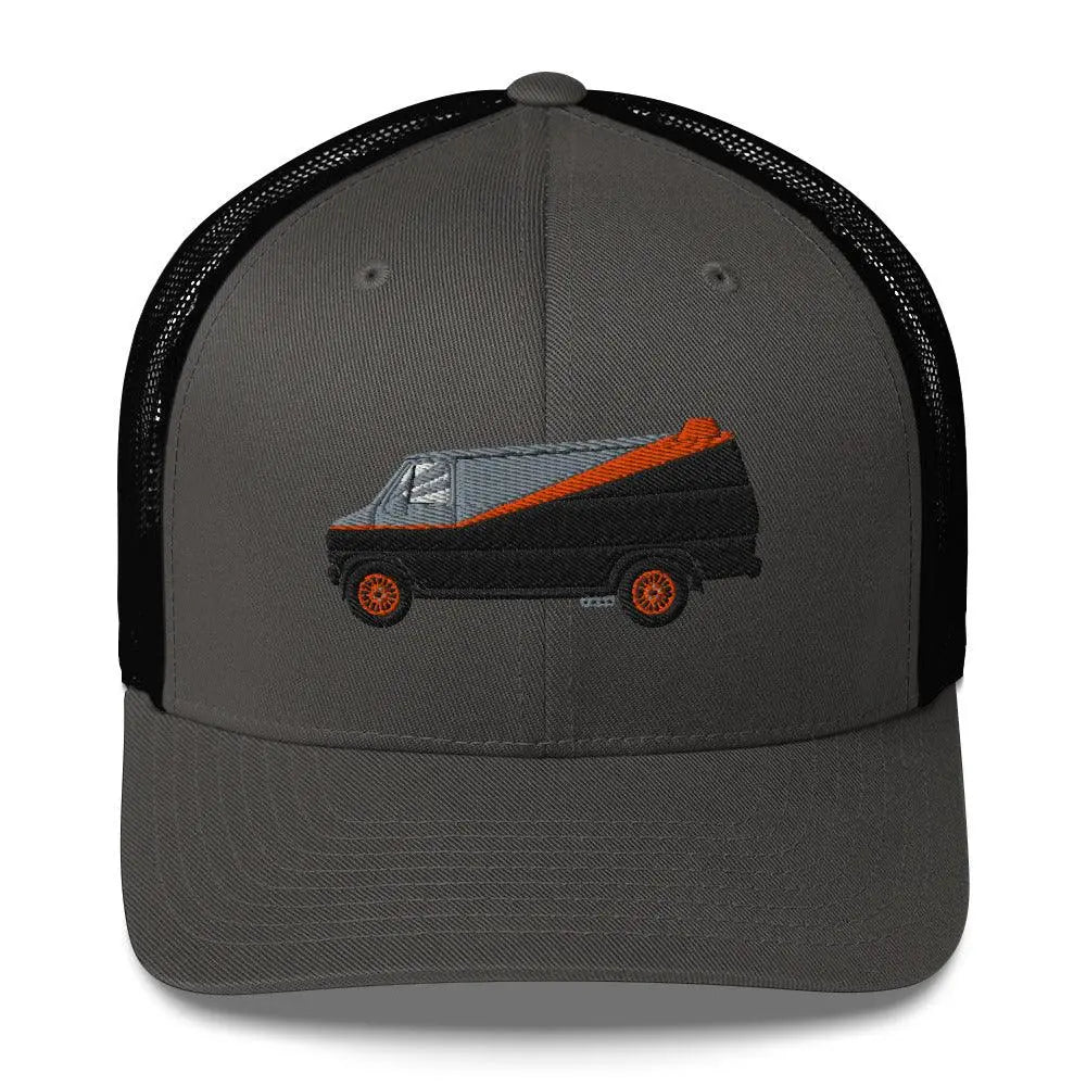 Join the A-Team: Ultimate Trucker Cap Awaits! – Hat by Yupoong Tags: 80s, graphic hat, hat, iconic, mesh back, nostalgia, plastic adjustable closure, six panel cap, trucker cap, tv, unisex, van RetroSplendor Apparel