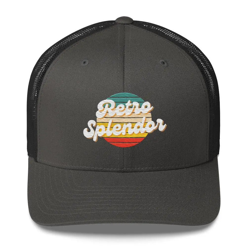 RetroSplendor Logo - Trucker Cap – Hat by Yupoong Tags: 40% polyester, 60% cotton, adjustable closure, Hard buckram front panels, hat, Mesh back, retro, six-panel cap RetroSplendor Apparel