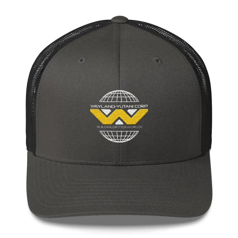 Retro Style Weyland-Yutani Corp Alien Trucker Cap – Hat by Yupoong Tags: 80s, aliens, hat, logo, mesh back, movie, retro, six panel, trucker cap, vintage RetroSplendor Apparel