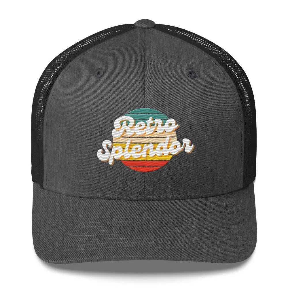 RetroSplendor Logo - Trucker Cap – Hat by Yupoong Tags: 40% polyester, 60% cotton, adjustable closure, Hard buckram front panels, hat, Mesh back, retro, six-panel cap RetroSplendor Apparel