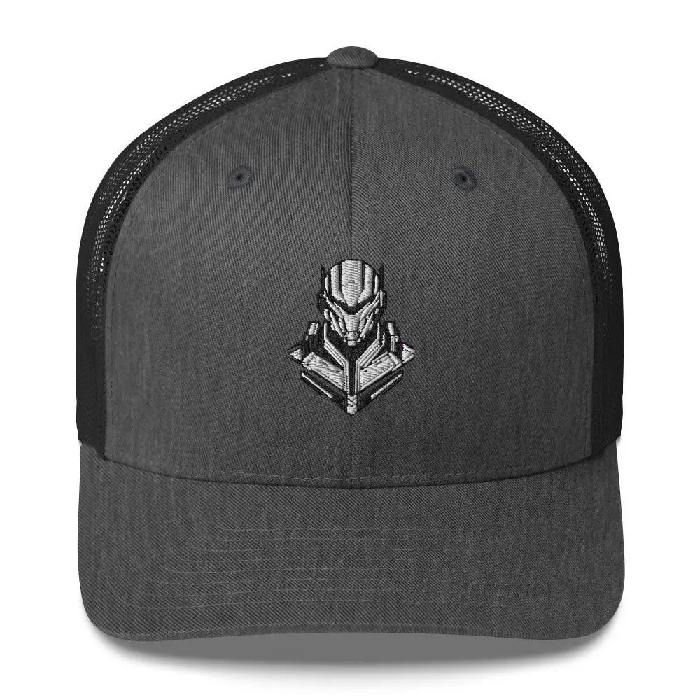 Retro-Futuristic Robot Trucker Cap - Vintage Tech Style – Hat by Yupoong Tags: cyber, hat, logo, mesh back, retro, robot, six panel, trucker cap, vintage RetroSplendor Apparel
