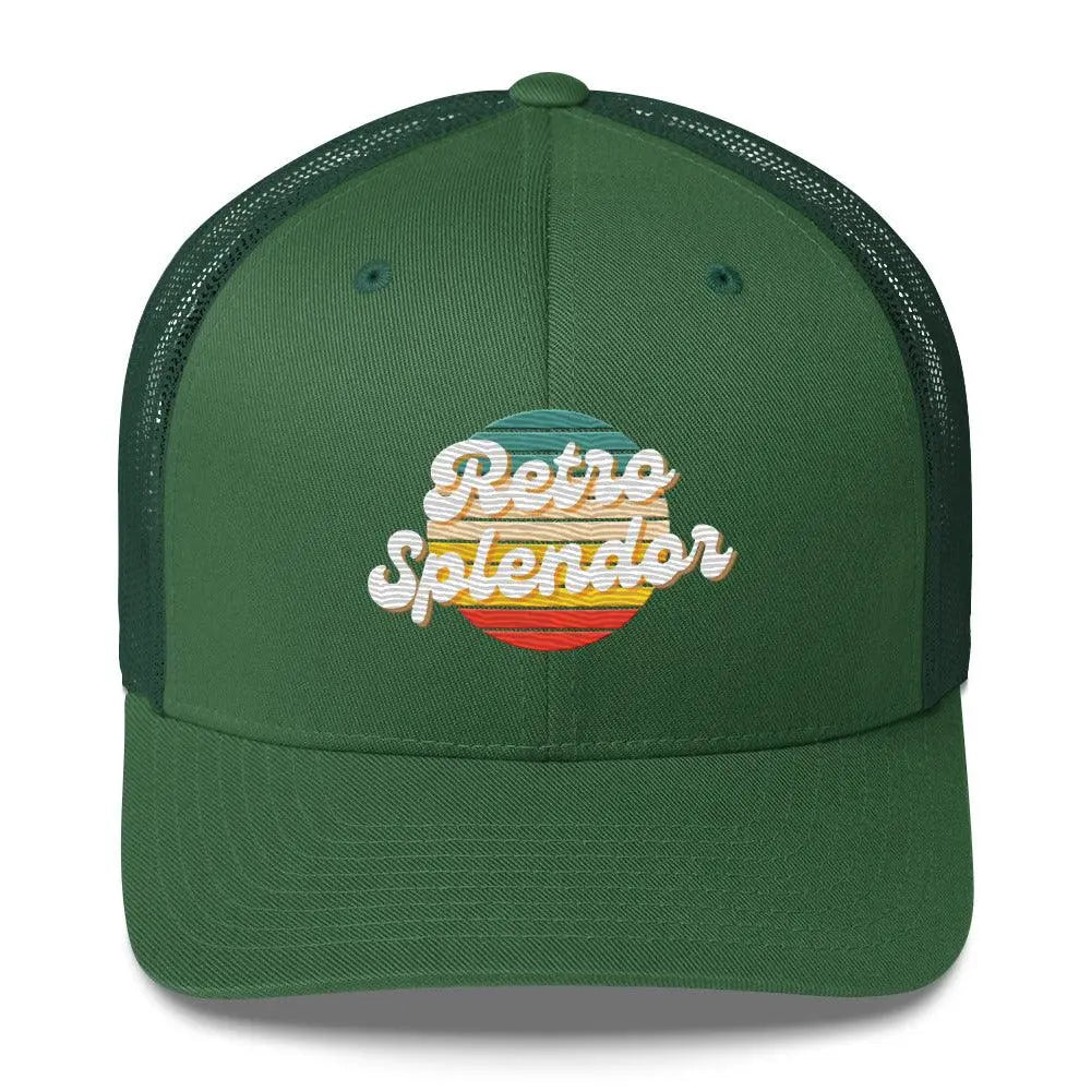 RetroSplendor Logo - Trucker Cap – Hat by Yupoong Tags: 40% polyester, 60% cotton, adjustable closure, Hard buckram front panels, hat, Mesh back, retro, six-panel cap RetroSplendor Apparel