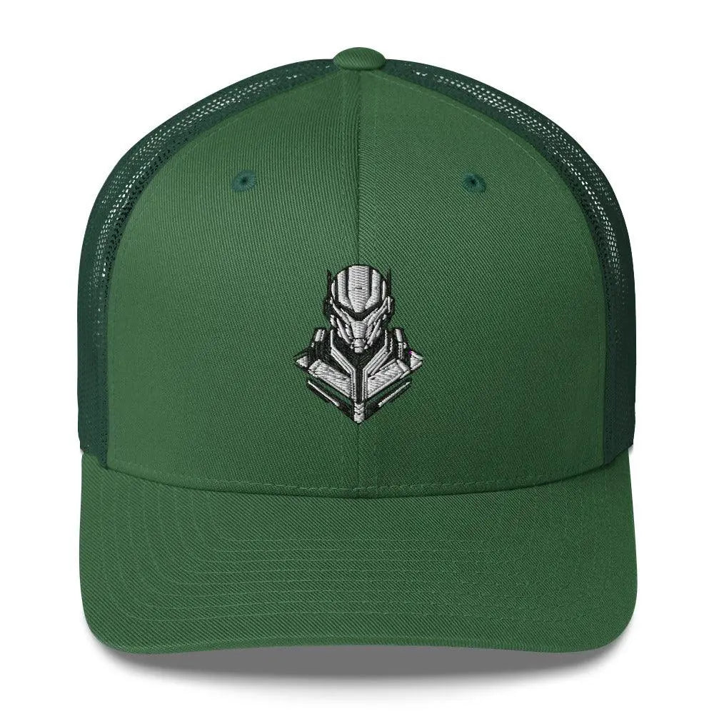 Retro-Futuristic Robot Trucker Cap - Vintage Tech Style – Hat by Yupoong Tags: cyber, hat, logo, mesh back, retro, robot, six panel, trucker cap, vintage RetroSplendor Apparel