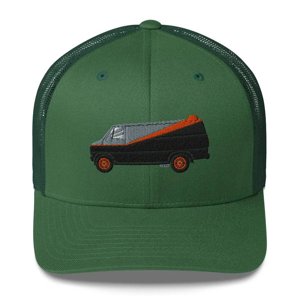 Join the A-Team: Ultimate Trucker Cap Awaits! – Hat by Yupoong Tags: 80s, graphic hat, hat, iconic, mesh back, nostalgia, plastic adjustable closure, six panel cap, trucker cap, tv, unisex, van RetroSplendor Apparel