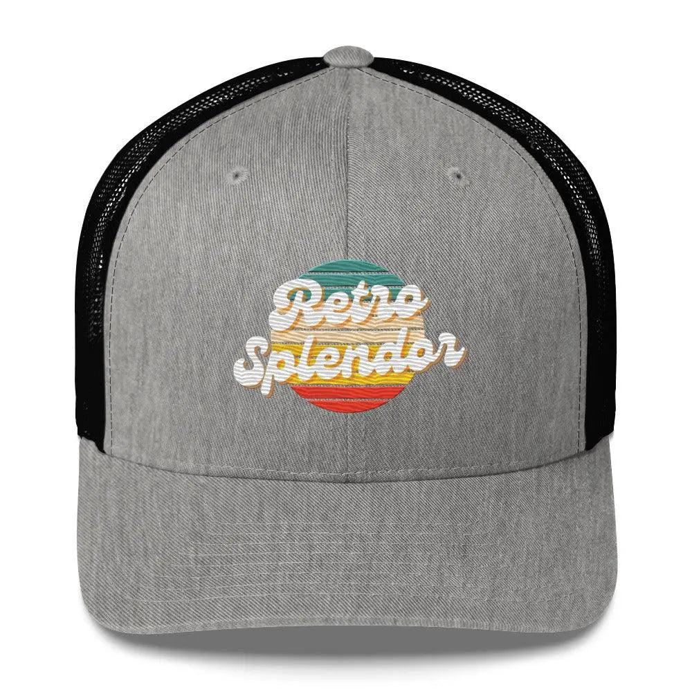 RetroSplendor Logo - Trucker Cap – Hat by Yupoong Tags: 40% polyester, 60% cotton, adjustable closure, Hard buckram front panels, hat, Mesh back, retro, six-panel cap RetroSplendor Apparel