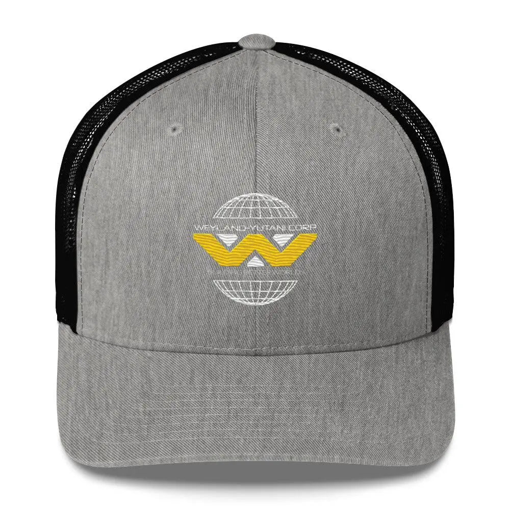 Retro Style Weyland-Yutani Corp Alien Trucker Cap – Hat by Yupoong Tags: 80s, aliens, hat, logo, mesh back, movie, retro, six panel, trucker cap, vintage RetroSplendor Apparel