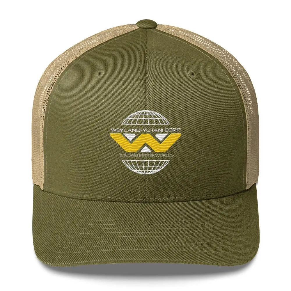 Retro Style Weyland-Yutani Corp Alien Trucker Cap – Hat by Yupoong Tags: 80s, aliens, hat, logo, mesh back, movie, retro, six panel, trucker cap, vintage RetroSplendor Apparel