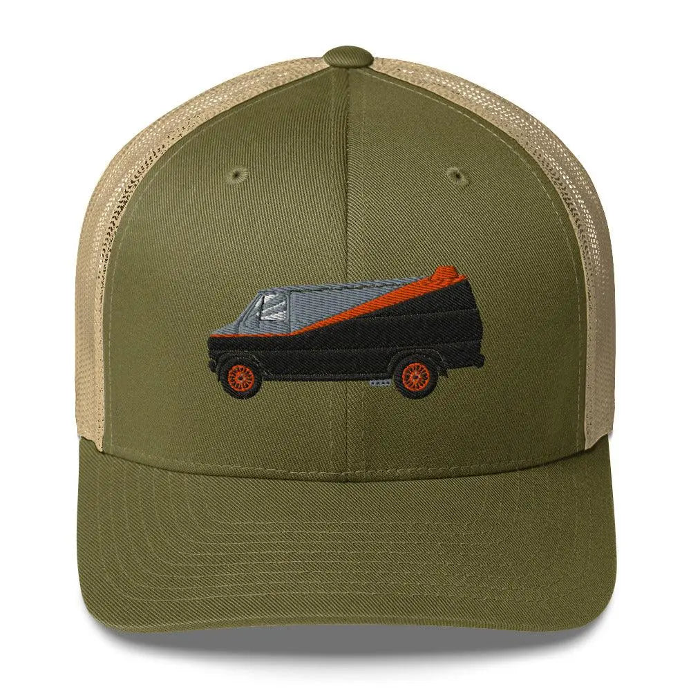 Join the A-Team: Ultimate Trucker Cap Awaits! – Hat by Yupoong Tags: 80s, graphic hat, hat, iconic, mesh back, nostalgia, plastic adjustable closure, six panel cap, trucker cap, tv, unisex, van RetroSplendor Apparel