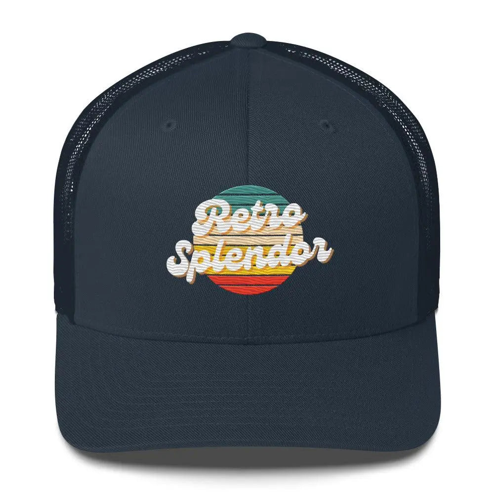 RetroSplendor Logo - Trucker Cap – Hat by Yupoong Tags: 40% polyester, 60% cotton, adjustable closure, Hard buckram front panels, hat, Mesh back, retro, six-panel cap RetroSplendor Apparel