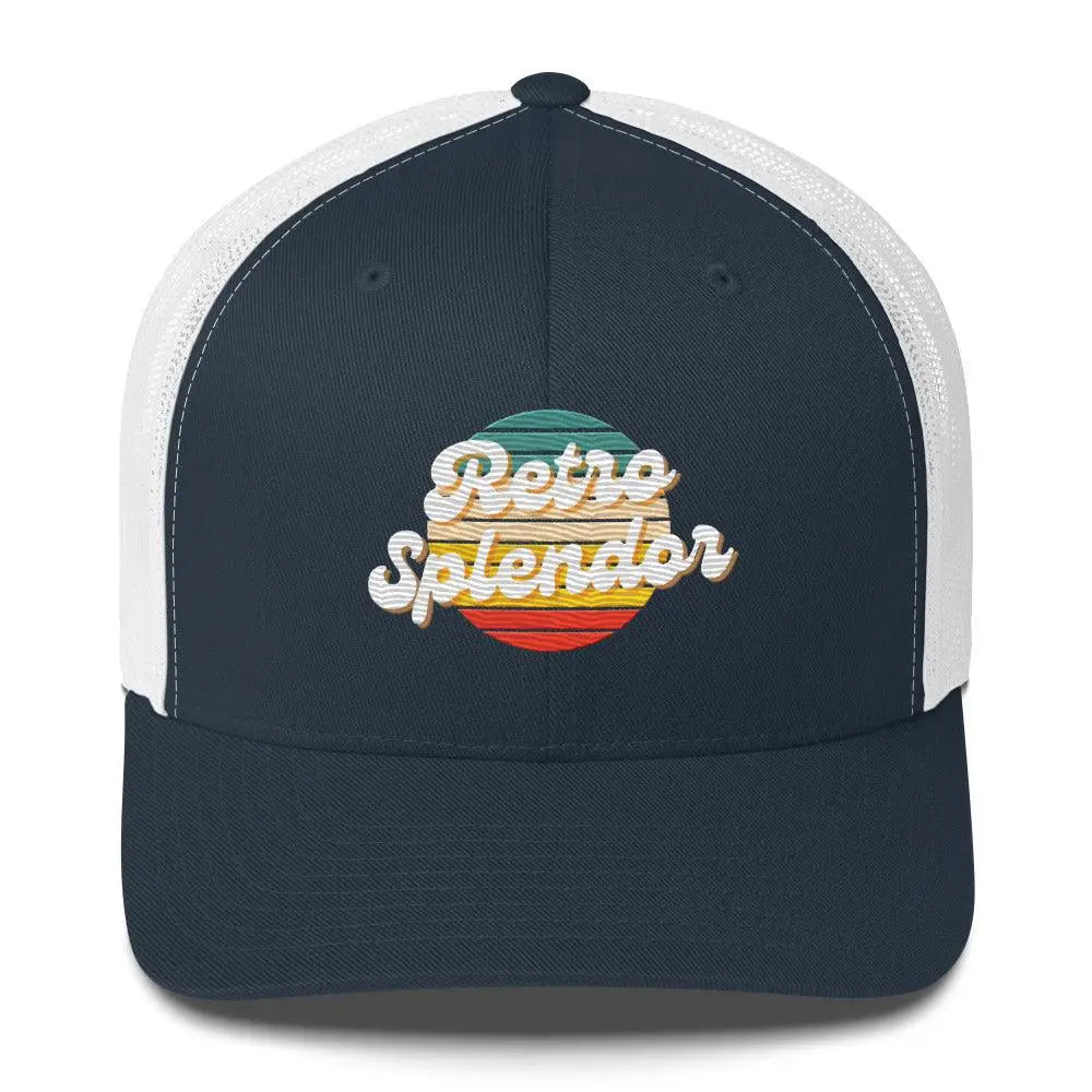 RetroSplendor Logo - Trucker Cap – Hat by Yupoong Tags: 40% polyester, 60% cotton, adjustable closure, Hard buckram front panels, hat, Mesh back, retro, six-panel cap RetroSplendor Apparel