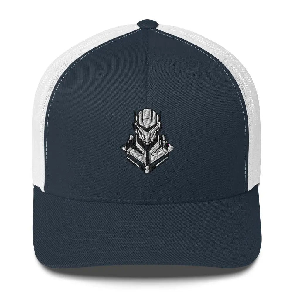 Retro-Futuristic Robot Trucker Cap - Vintage Tech Style – Hat by Yupoong Tags: cyber, hat, logo, mesh back, retro, robot, six panel, trucker cap, vintage RetroSplendor Apparel