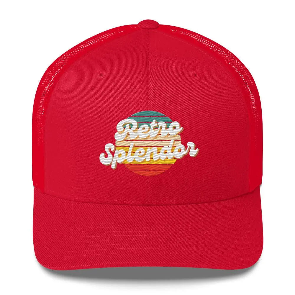 RetroSplendor Logo - Trucker Cap – Hat by Yupoong Tags: 40% polyester, 60% cotton, adjustable closure, Hard buckram front panels, hat, Mesh back, retro, six-panel cap RetroSplendor Apparel