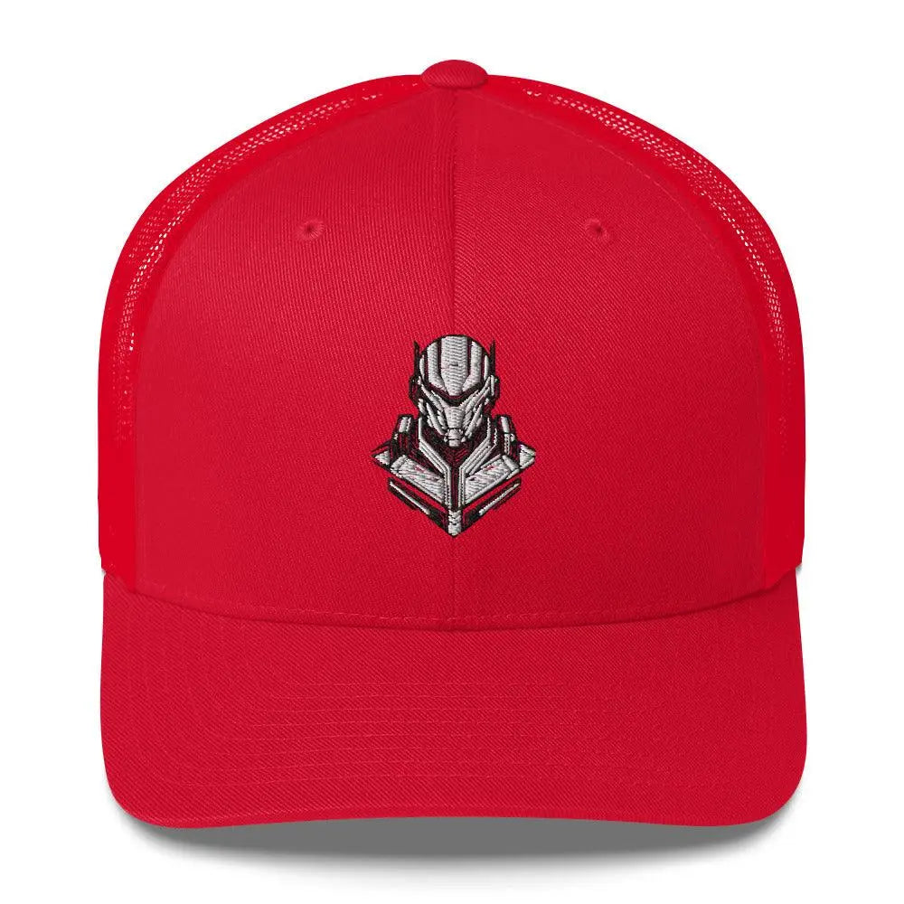 Retro-Futuristic Robot Trucker Cap - Vintage Tech Style – Hat by Yupoong Tags: cyber, hat, logo, mesh back, retro, robot, six panel, trucker cap, vintage RetroSplendor Apparel