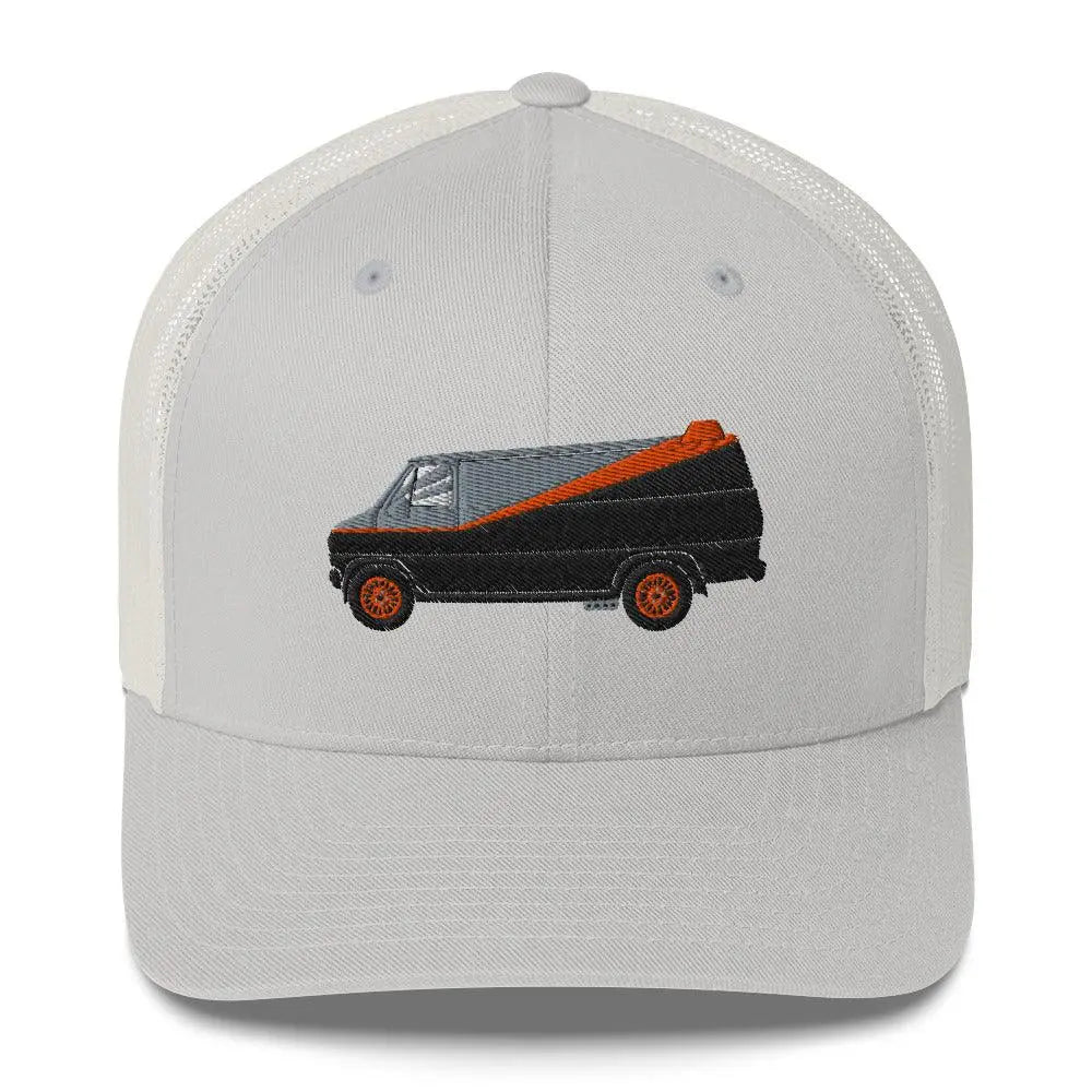 Join the A-Team: Ultimate Trucker Cap Awaits! – Hat by Yupoong Tags: 80s, graphic hat, hat, iconic, mesh back, nostalgia, plastic adjustable closure, six panel cap, trucker cap, tv, unisex, van RetroSplendor Apparel