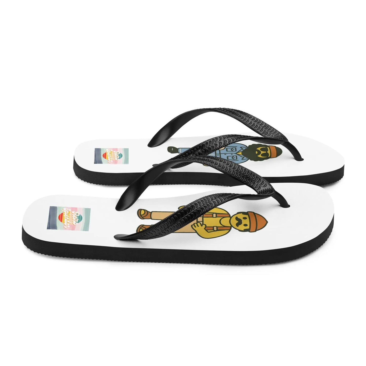 Cheech and Chong - Flip-Flops by Retro Splendor Tags: 70s, cheech and chong, cute, flip flops, movie, original, playschool, Printful, retro, retrosplendor, vintage vibe RetroSplendor Apparel