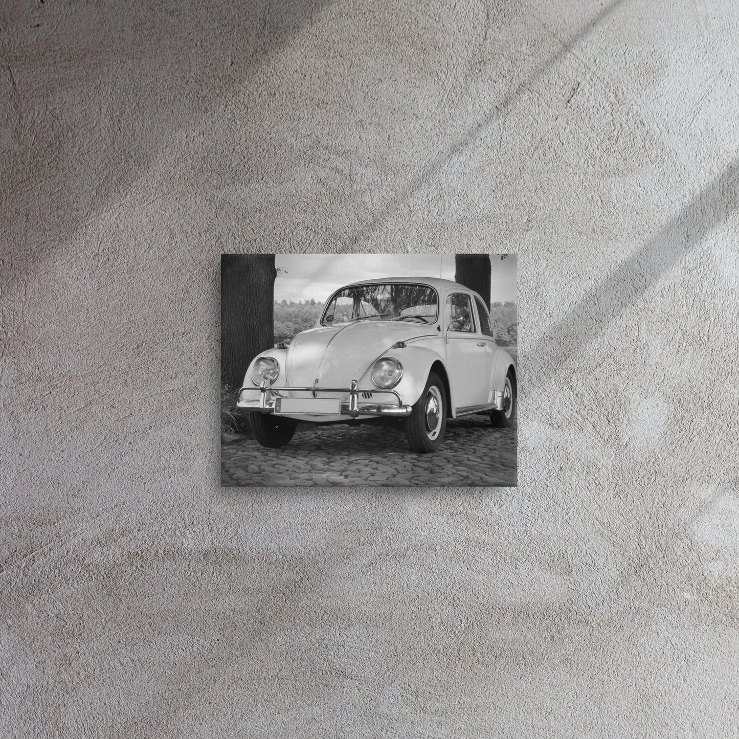 Vintage Beetle Thin canvas print by Retro Splendor Tags: beetle, black and white, bug, car collector, classic, collector art, cool, original, picture, Printful, retro, vintage, volkwagen RetroSplendor Apparel